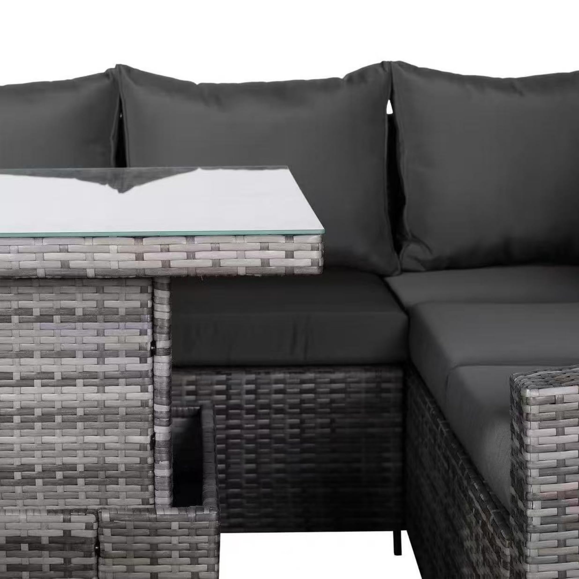 Henley Range 9-Seater High Back Rattan RHF Dining Corner Sofa Set, Garden Conservatory Corner Sofa,Rising Glass Dining Table with 3 footstools and Cushions