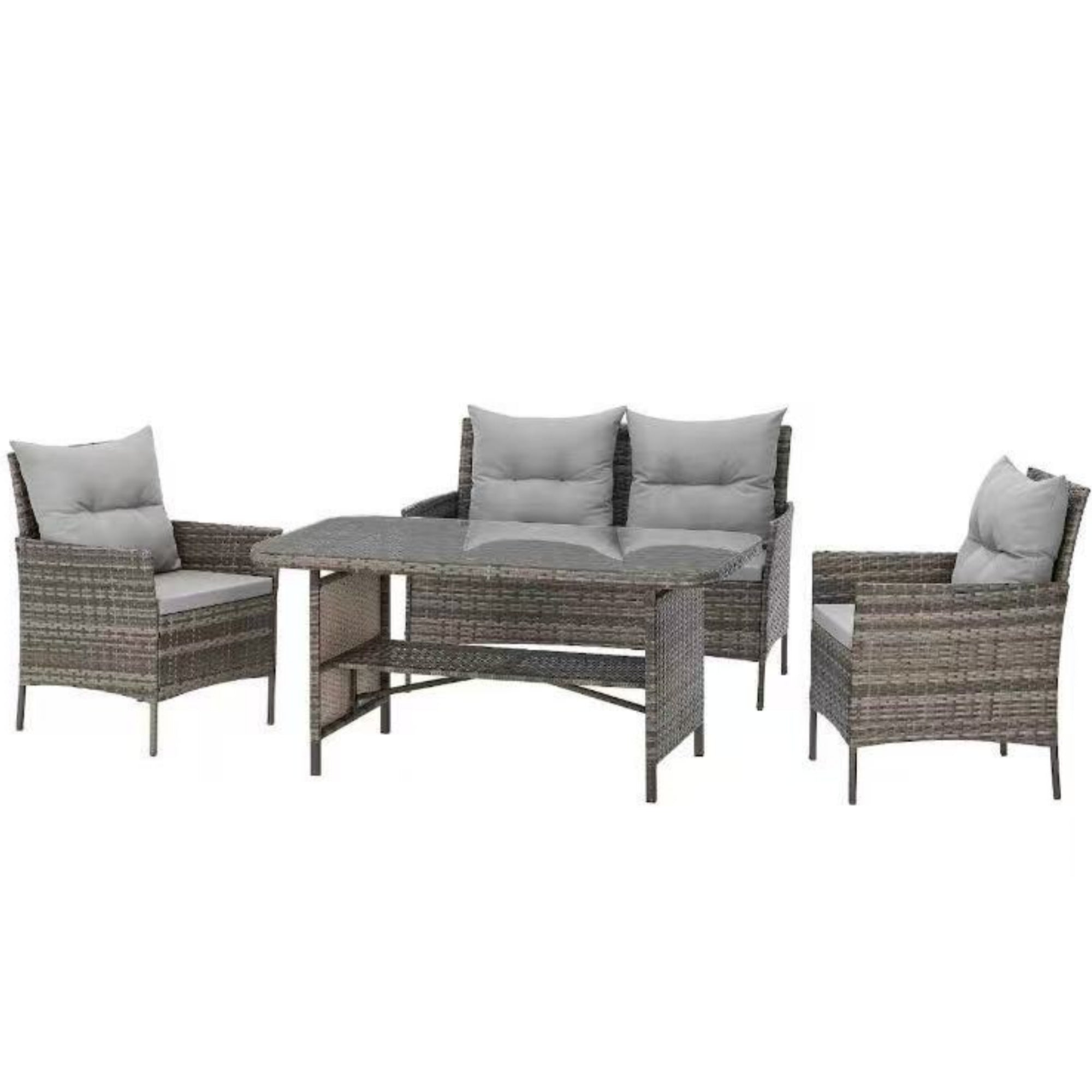 Alton Range Rattan Patio Furniture Set丨2*Single Chair&Dining Table丨Garden Conservatory 2-Seater Sofa丨Wicker Lounge Seating丨4-Seater with Grey Removable and Hand-Washable Cushions
