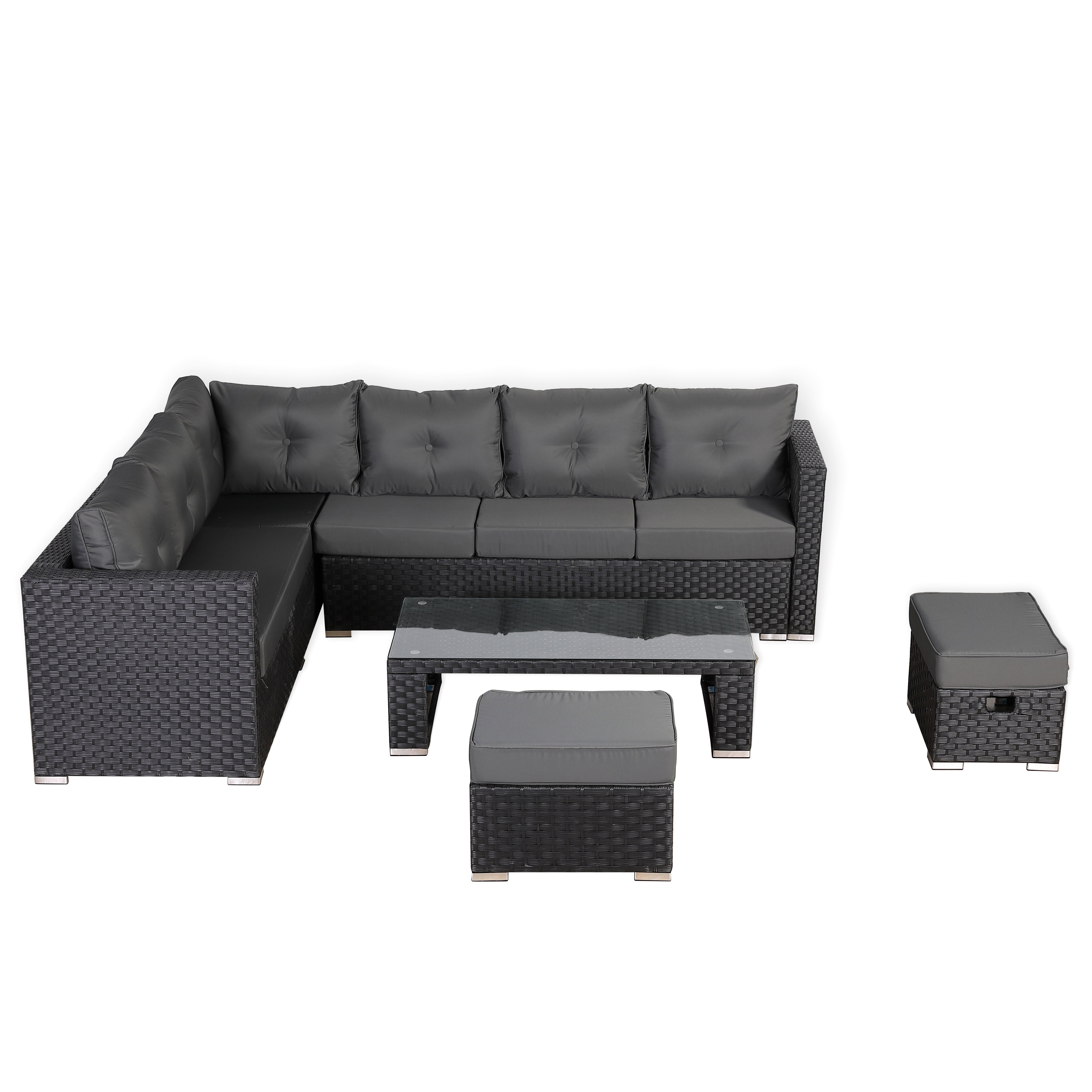 Newick Modular Corner Sofa With Coffee Table And 2 Footstools In Black Weave(CS06)