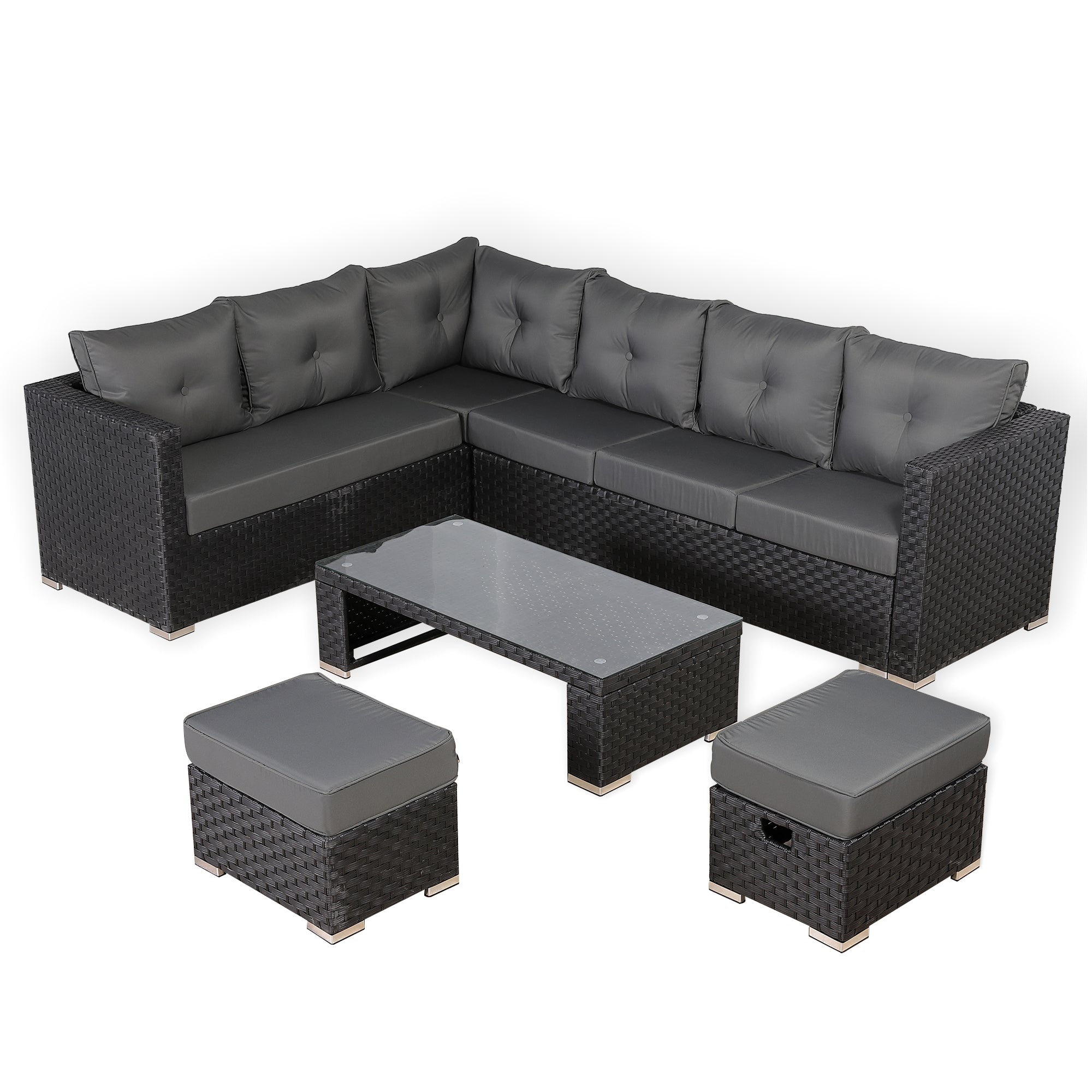 Newick Modular Corner Sofa With Coffee Table And 2 Footstools In Black Weave(CS06)