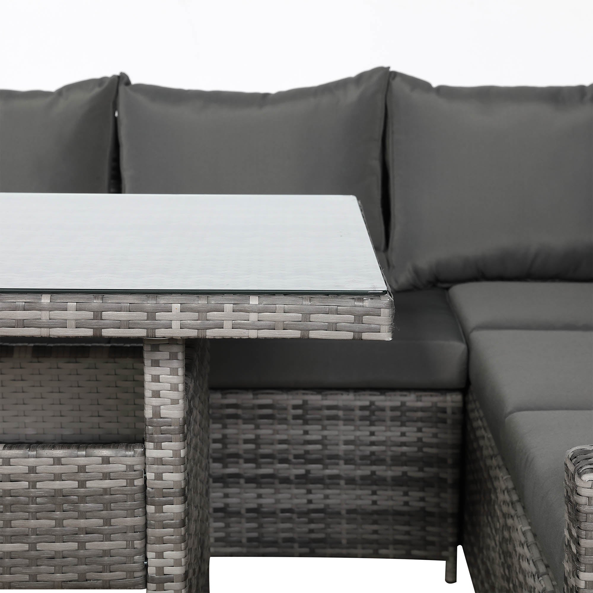 Henley Range 11-Seater High Back Large U-shaped Dining Sofa Set,Garden Conservatory Sofa with Footstools,Rectangular Dining Table Weaved in Grey Rattan and Cushion