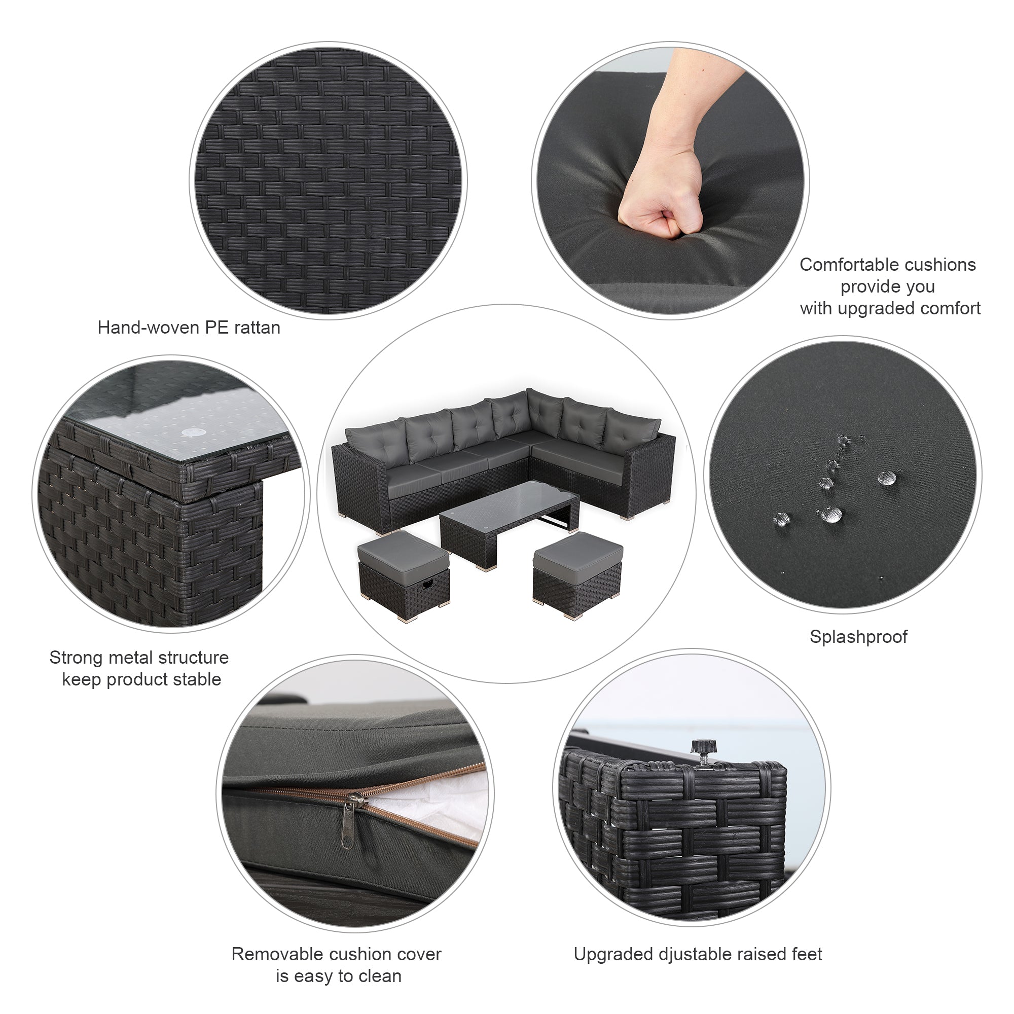 Newick Modular Corner Sofa With Coffee Table And 2 Footstools In Black Weave(CS06)