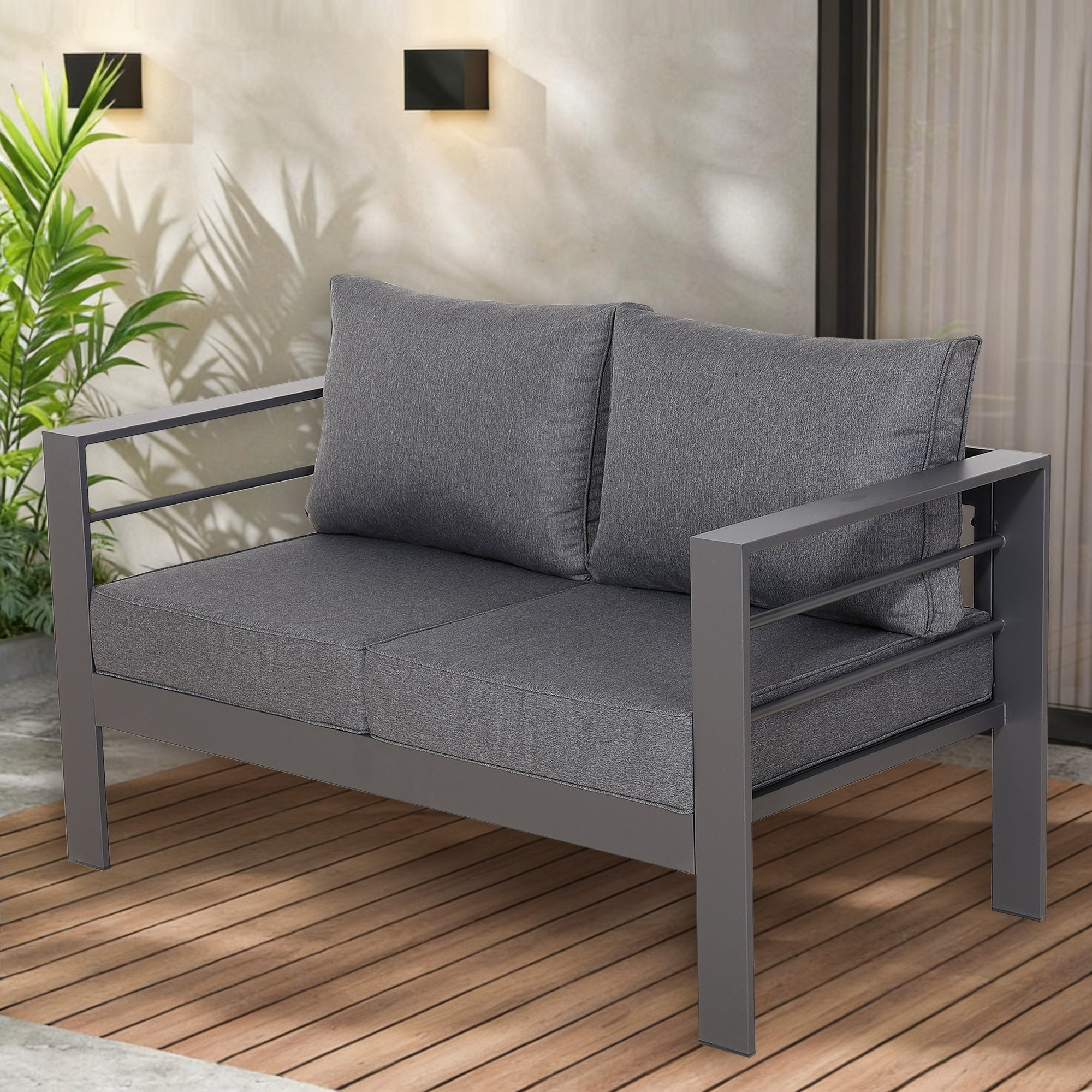 Brighton 2-Seater Modern Grey Aluminum Outdoor Sofa