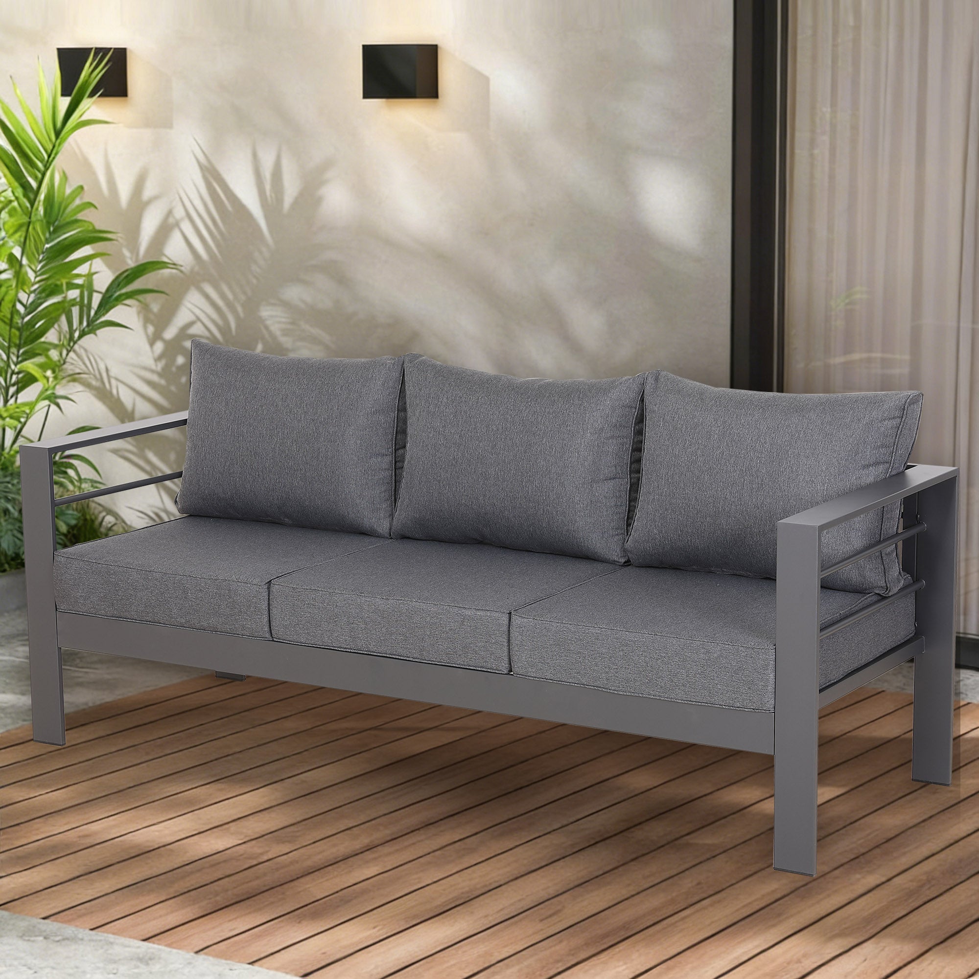 Brighton 3-Seater Modern Grey Aluminum Outdoor Sofa