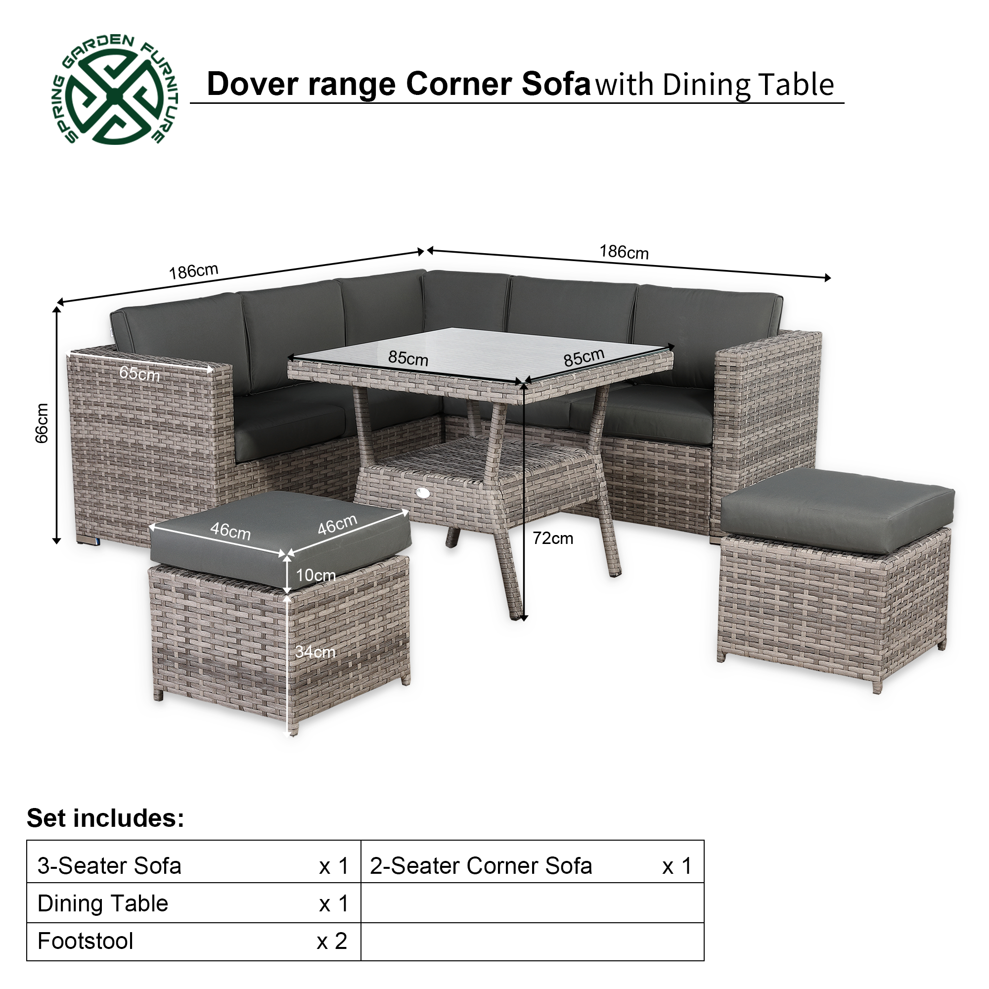[Pre Order]Dover 7-Seater Rattan Corner Sofa Dining Set | All-Weather Patio Sectional with Dining Table & Footstools