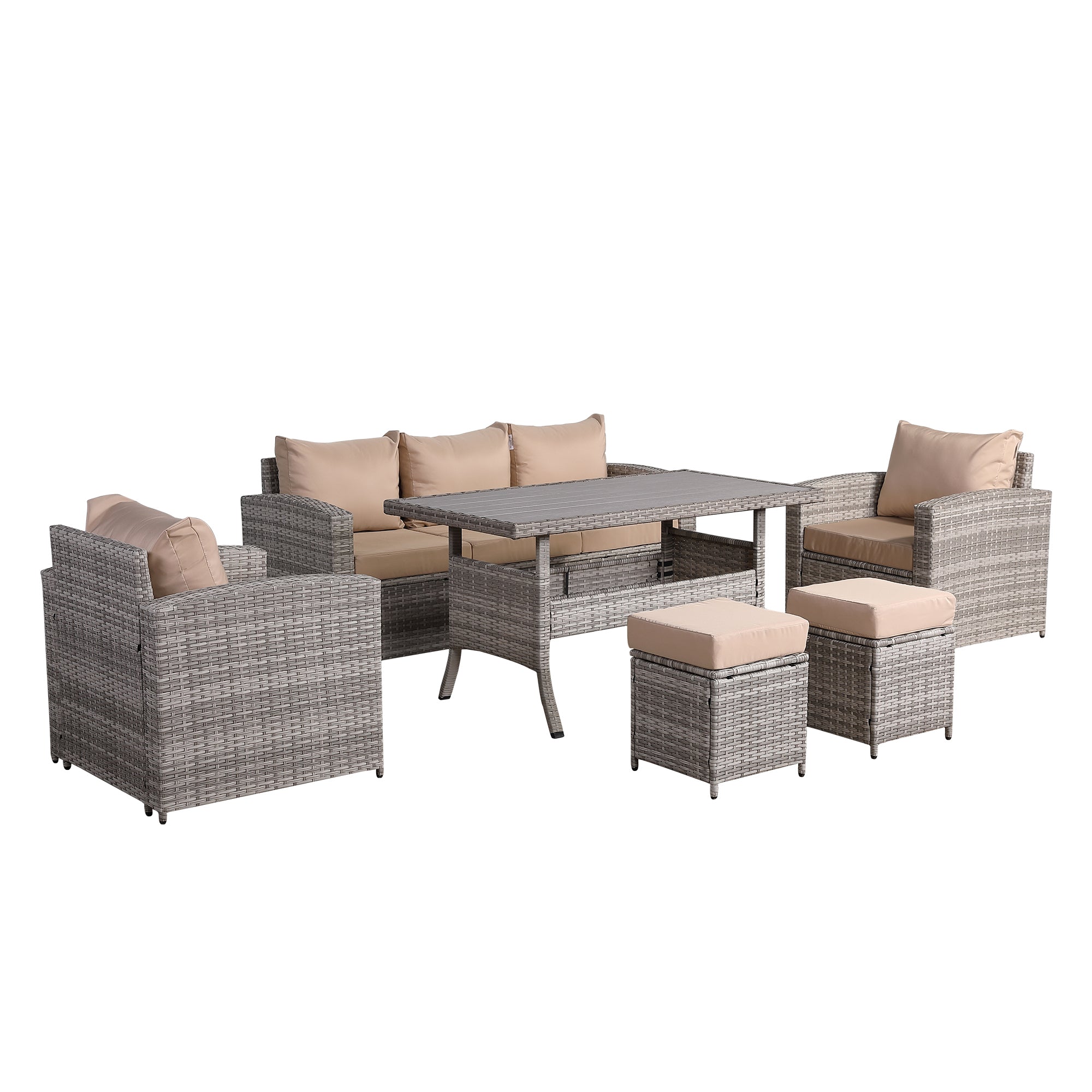 Eton Range High Back Dining Corner Sofa Set in Light Grey Weave with Dinning Table