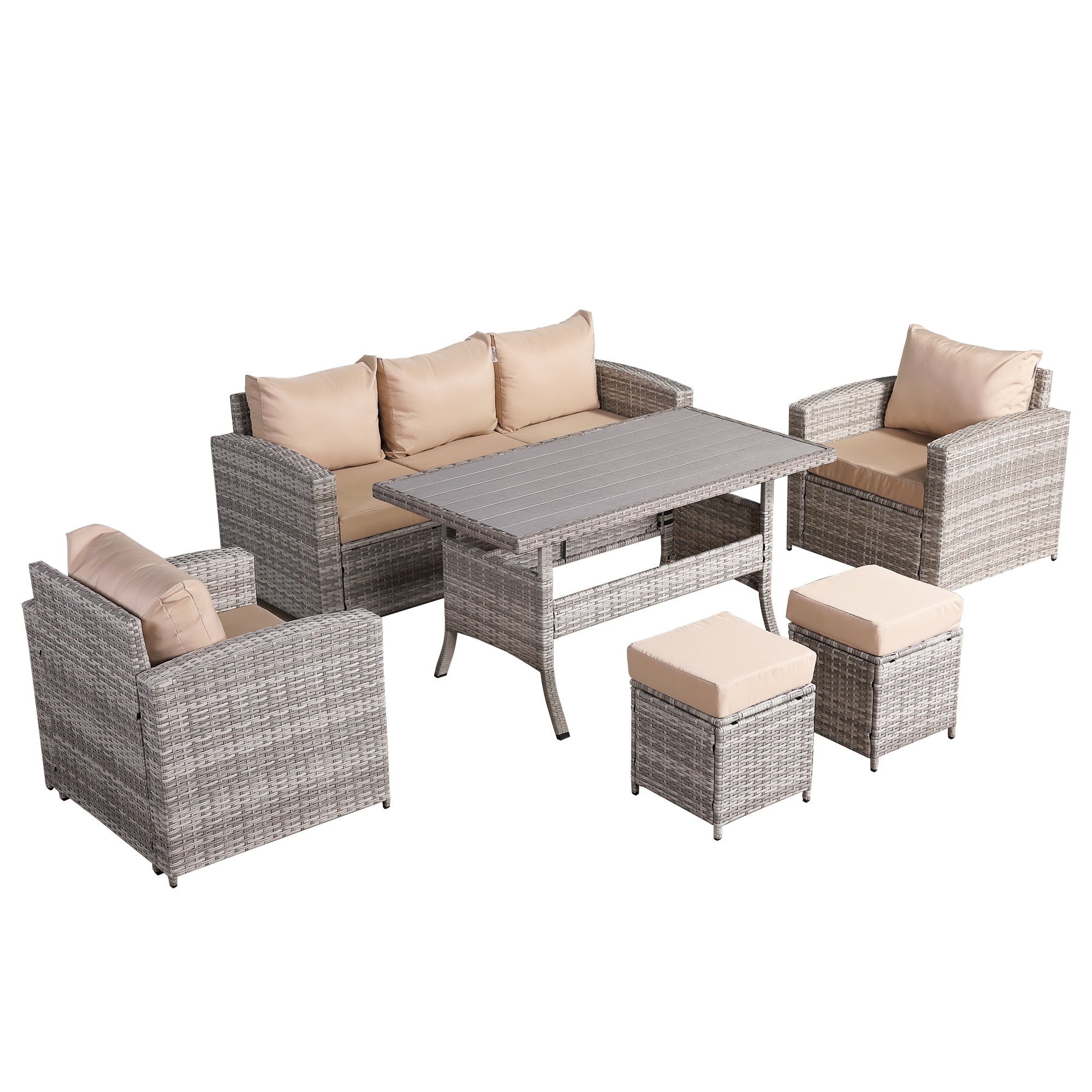 Eton Range High Back Dining Corner Sofa Set in Light Grey Weave with Dinning Table