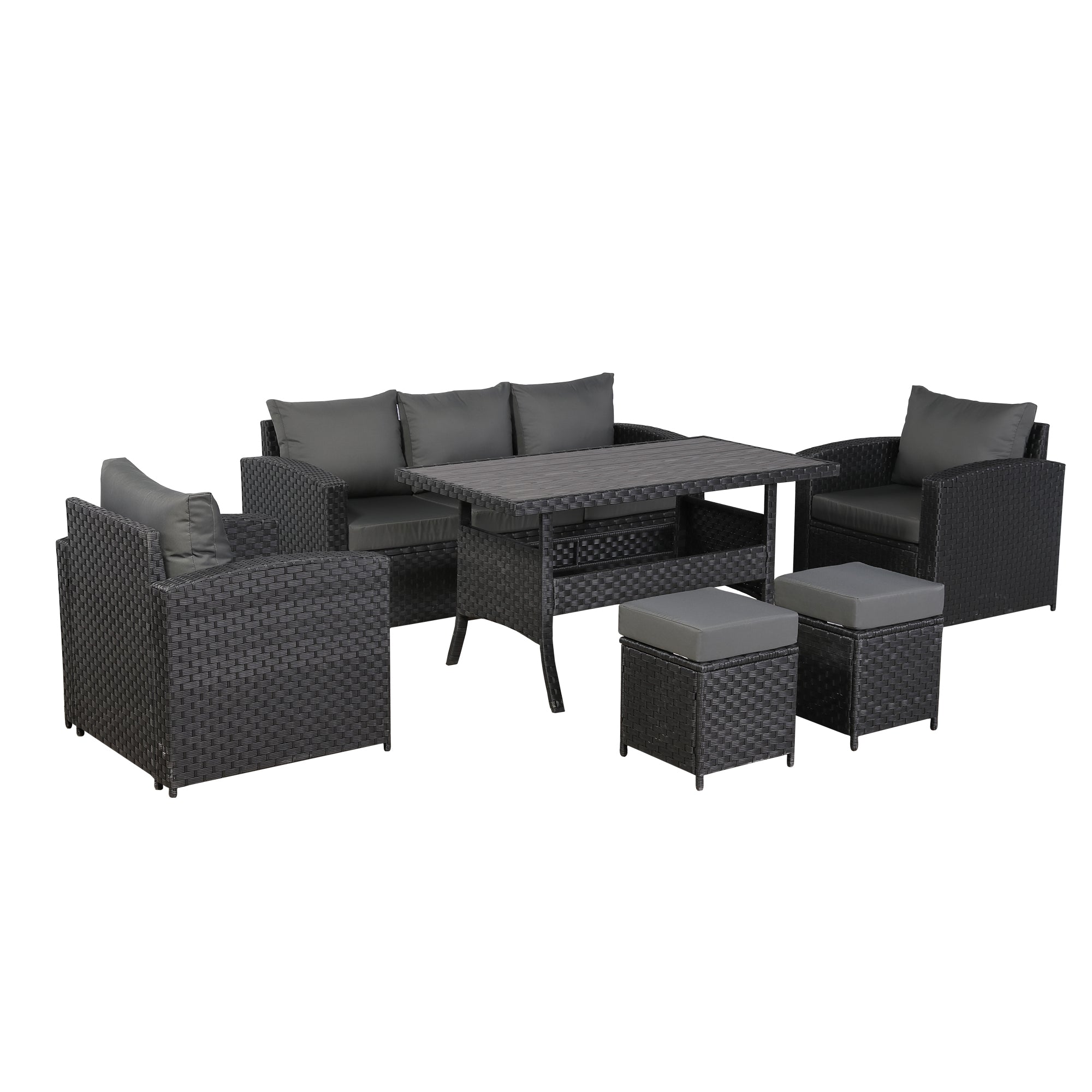 Primo Range High Back Dining Corner Sofa Set in Black Weave with Dinning Table