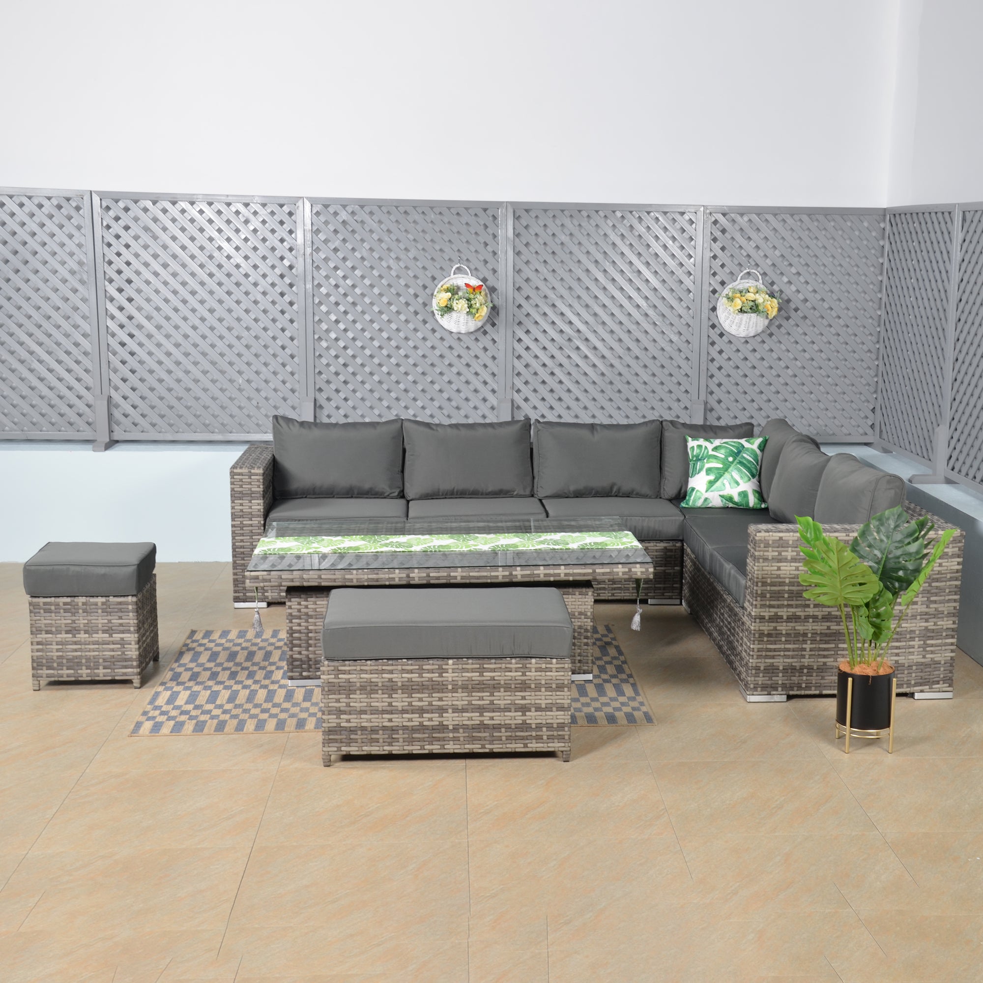 Grace Collection Aluminium Frame Modular Corner Sofa Set With Rising Table