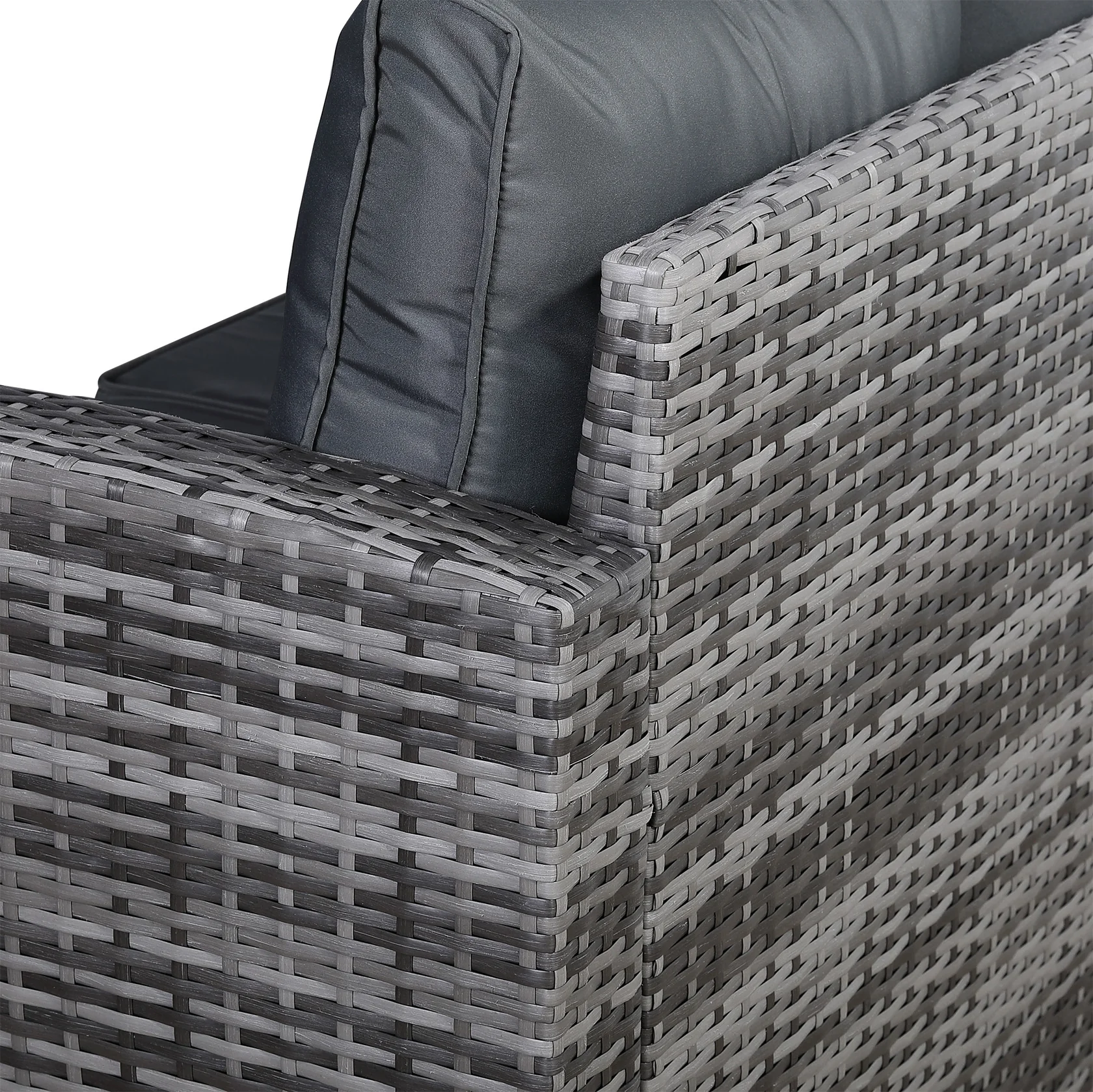 Henley Range 9-Seater High Back Elite Rattan Garden Conservatory LHF Corner Sofa Set with Arm Chair,Bench,Rectangular Dining Table Weaved in Grey Rattan and Cushions