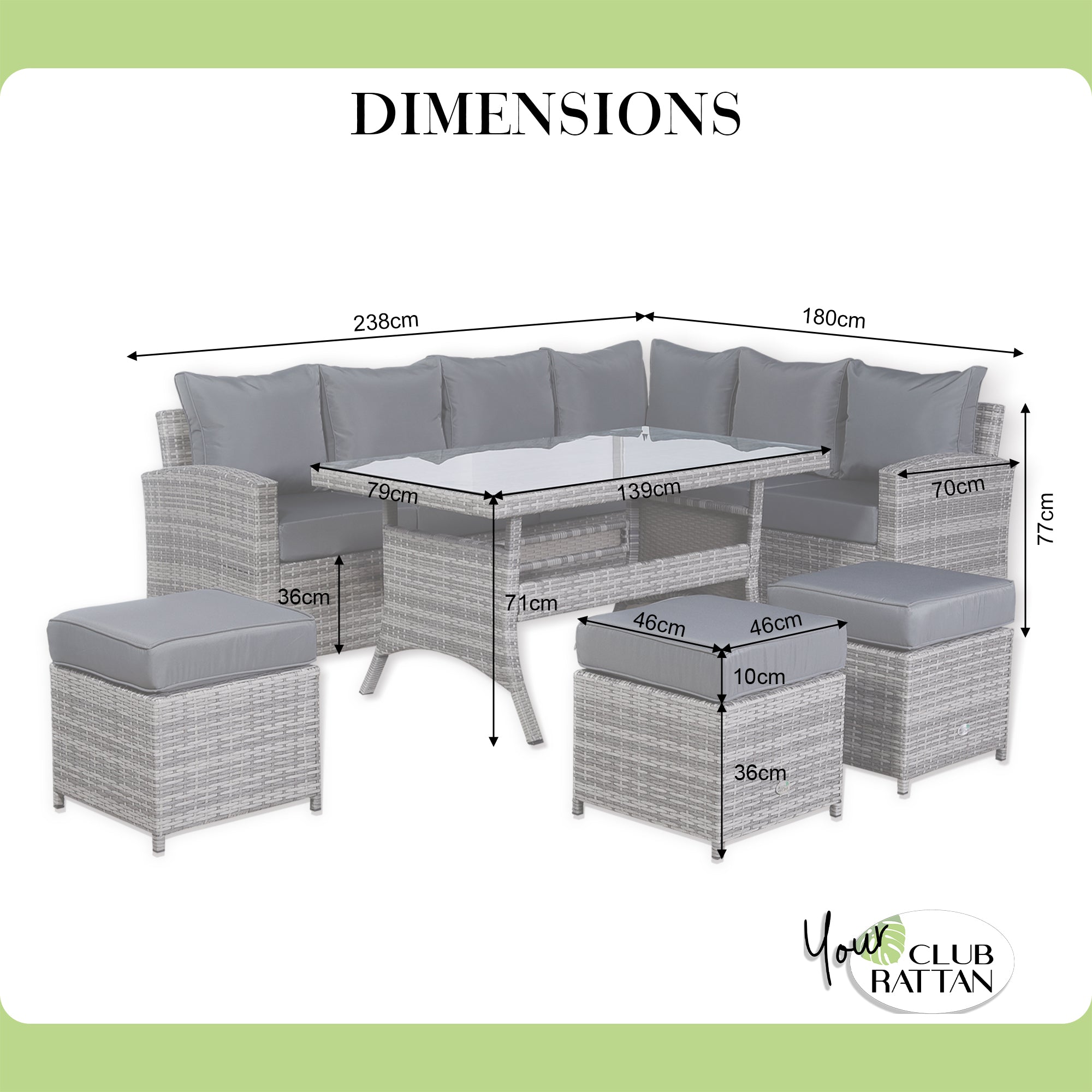 PRE ORDER...Harmony Right Hand Corner Sofa Set With Dining Table In Grey Rattan (CS14)