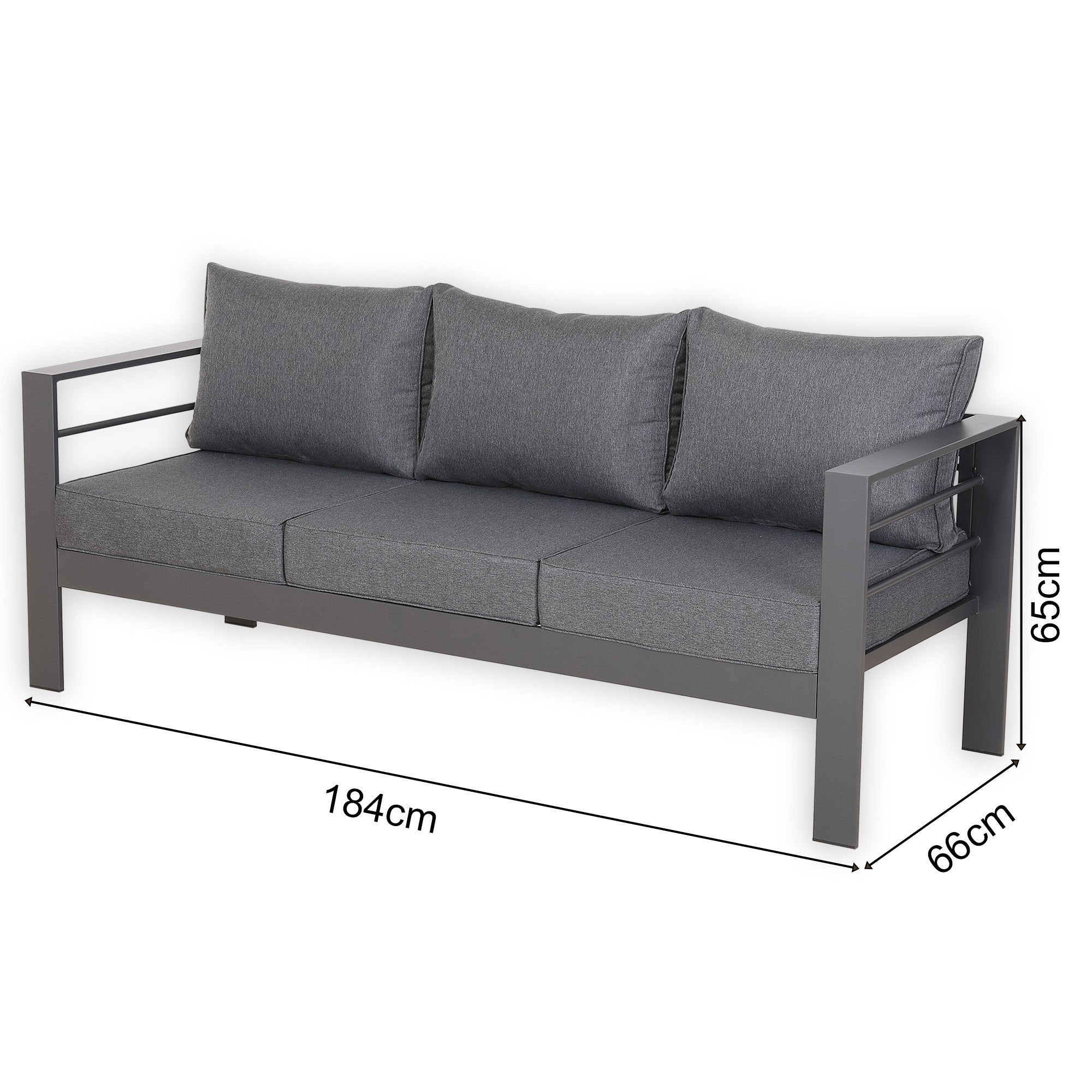 Brighton 3-Seater Modern Grey Aluminum Outdoor Sofa