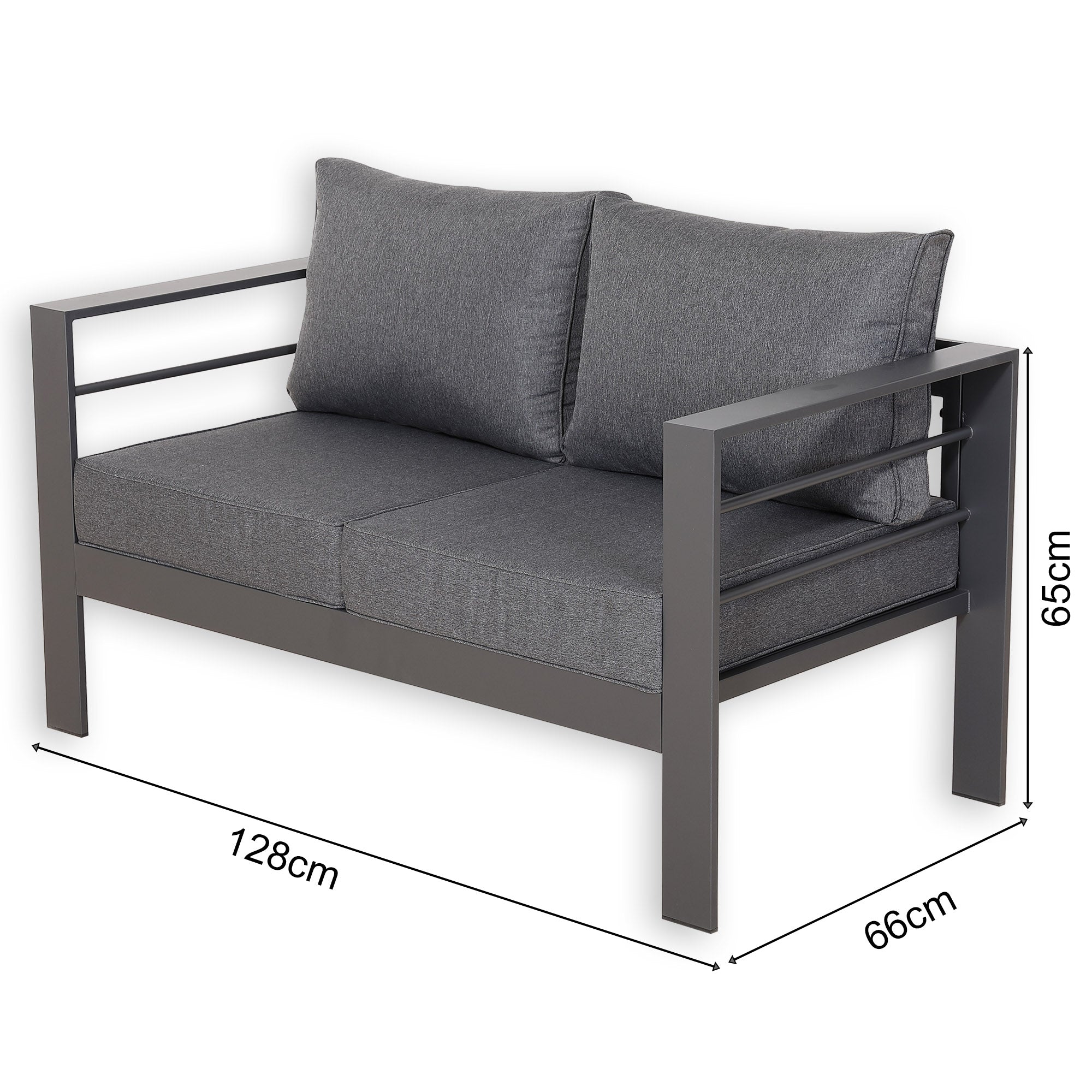 Brighton 2-Seater Modern Grey Aluminum Outdoor Sofa