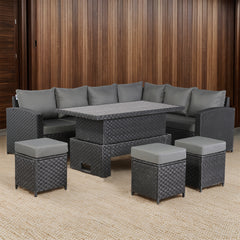 Primo Range High Back RHF Dining Corner Sofa Set in Black Weave with Rising Table