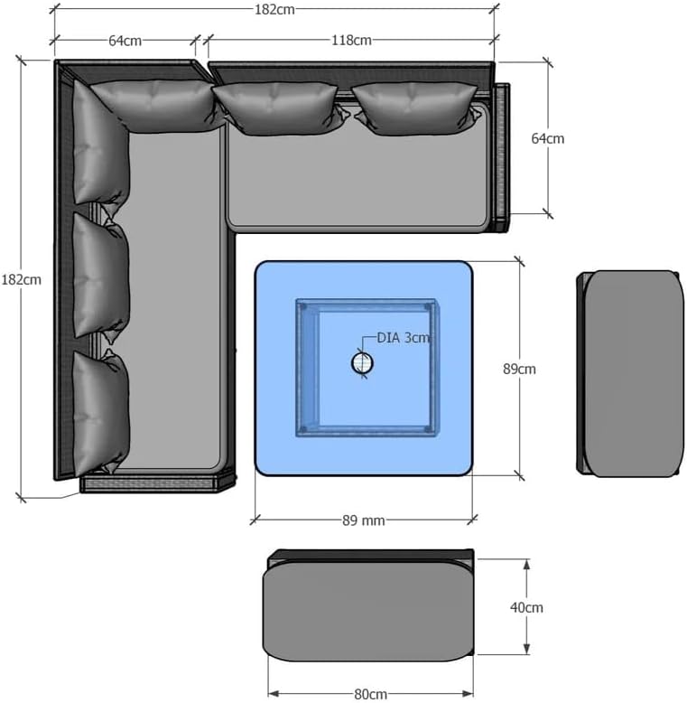 Bristol Range 9 Seater Garden Furniture Set with Parasol Hole，All-Weather Handwoven Sofa Set with Glass Table，Grey Mixed-Weaved Rattan with 2 Bench，Grey Cushions