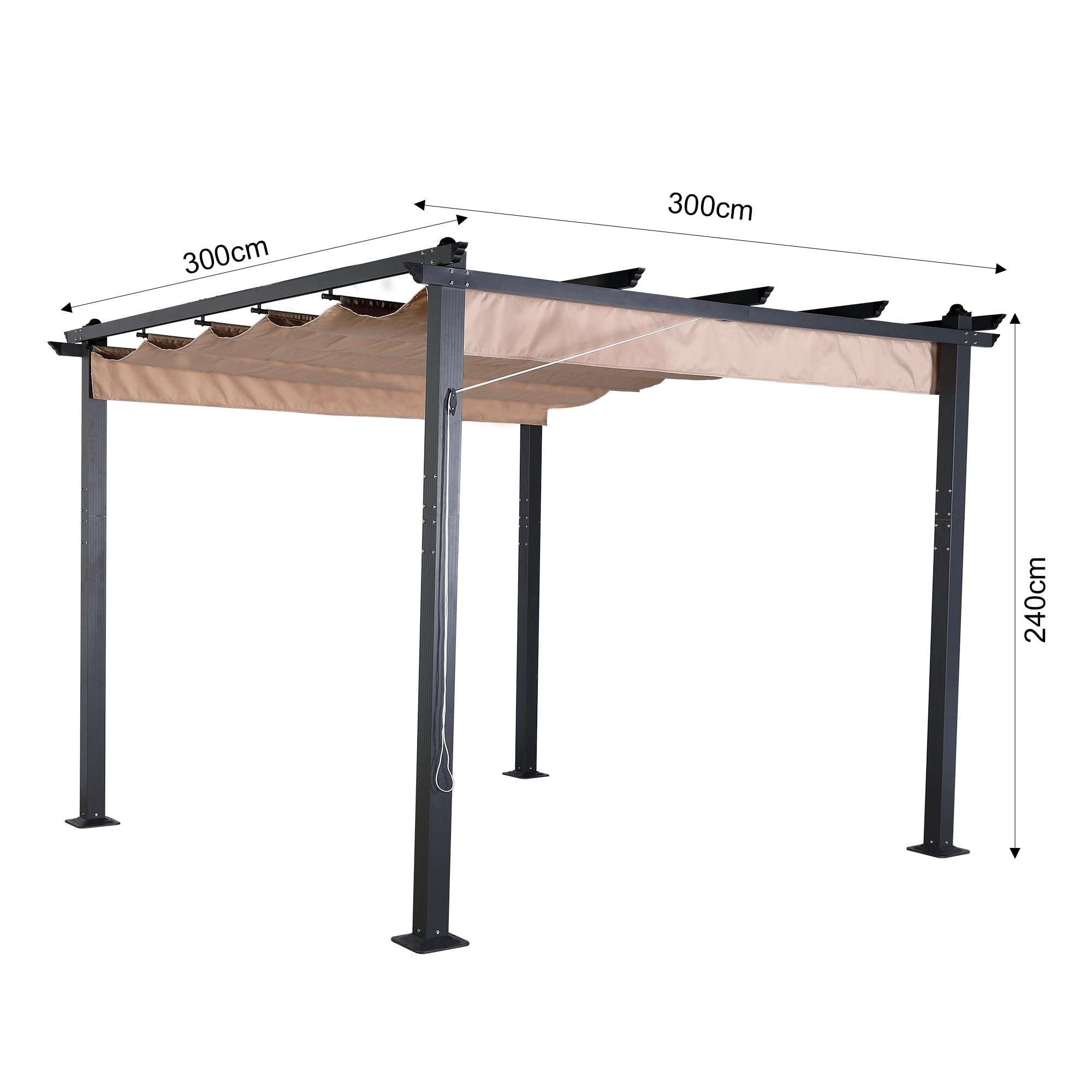 PRE ORDER.... 3 X 3M Aluminium Pergola With Retractable Beige Roof, Large Garden Pergola For BBQ, Outdoor And Patio, In Charcoal