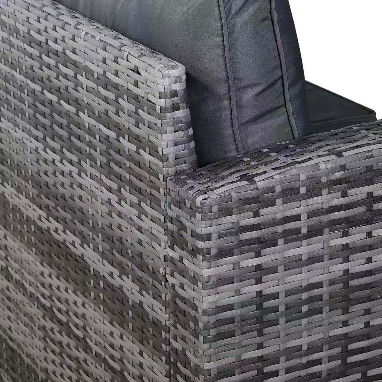 Henley Range 9-Seater High Back Elite Rattan Garden Conservatory RHF Corner Sofa Set with Arm Chair,Bench,Rectangular Dining Table Weaved in Grey Rattan and Cushions