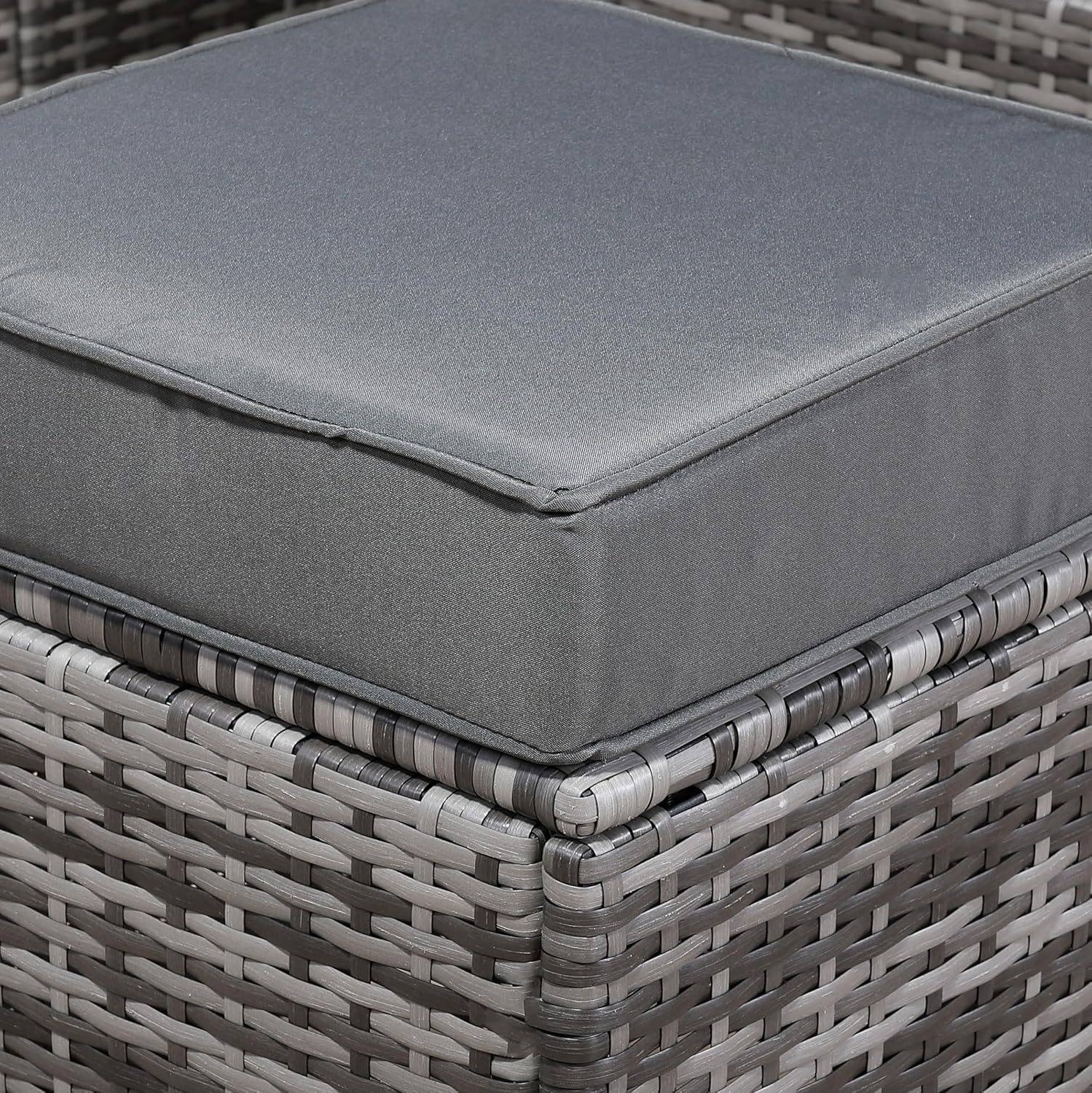 Henley Range 6-Seater High Back Elite Rattan Garden Conservatory Corner Sofa Set with Footstool and Rising Square Dining Table Weaved in Grey Rattan，Grey Cushions