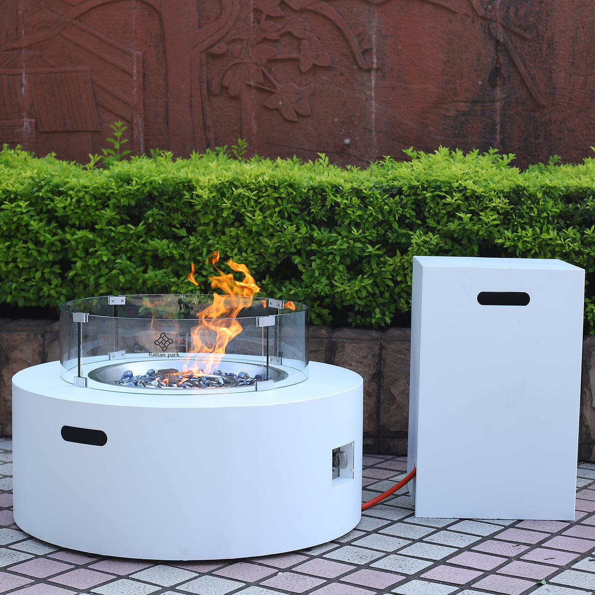 Spring Garden Aluminium Round Gas Fire Pit Coffee Table  in White (#RPFP-04W)