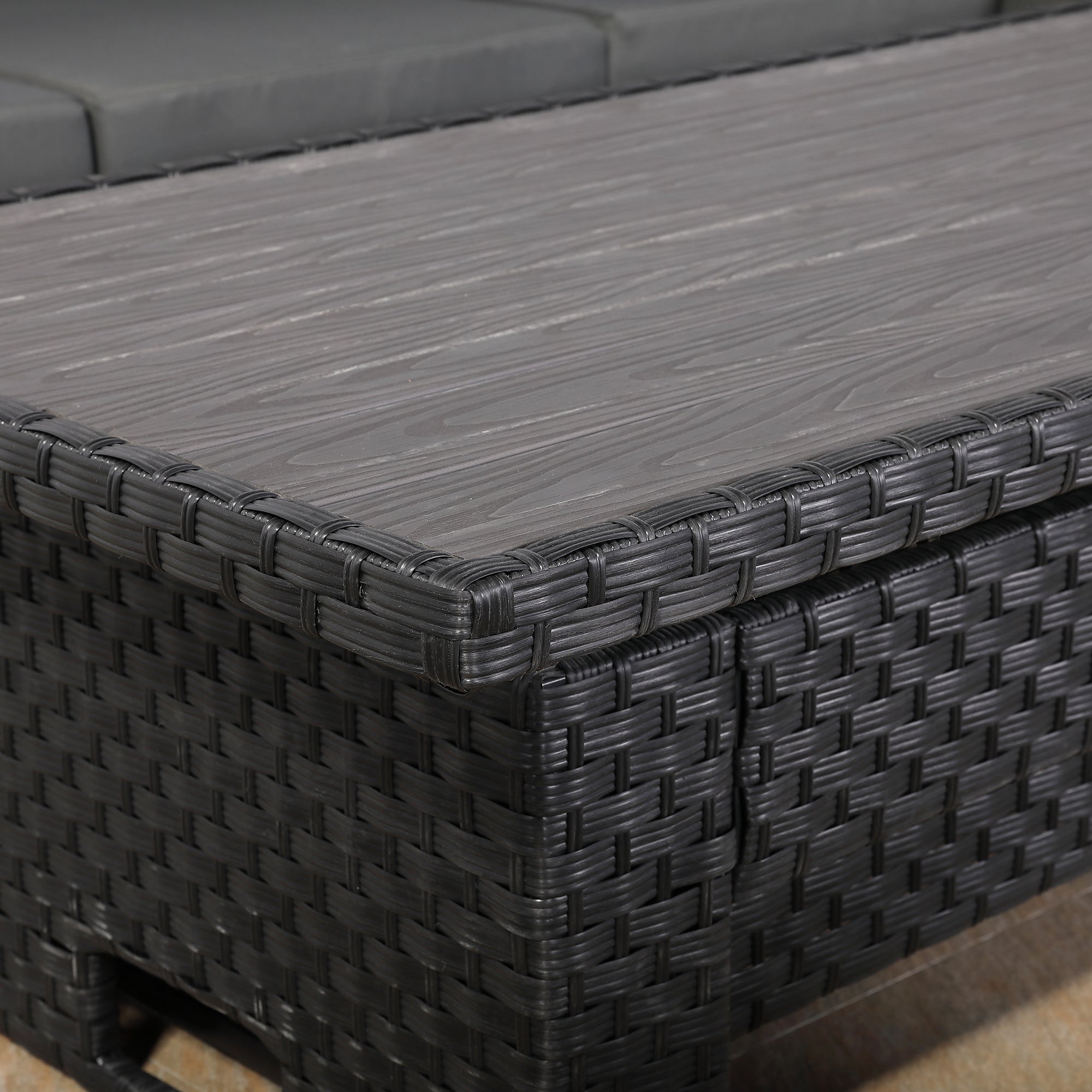 Primo Range High Back RHF Dining Corner Sofa Set in Black Weave with Rising Table