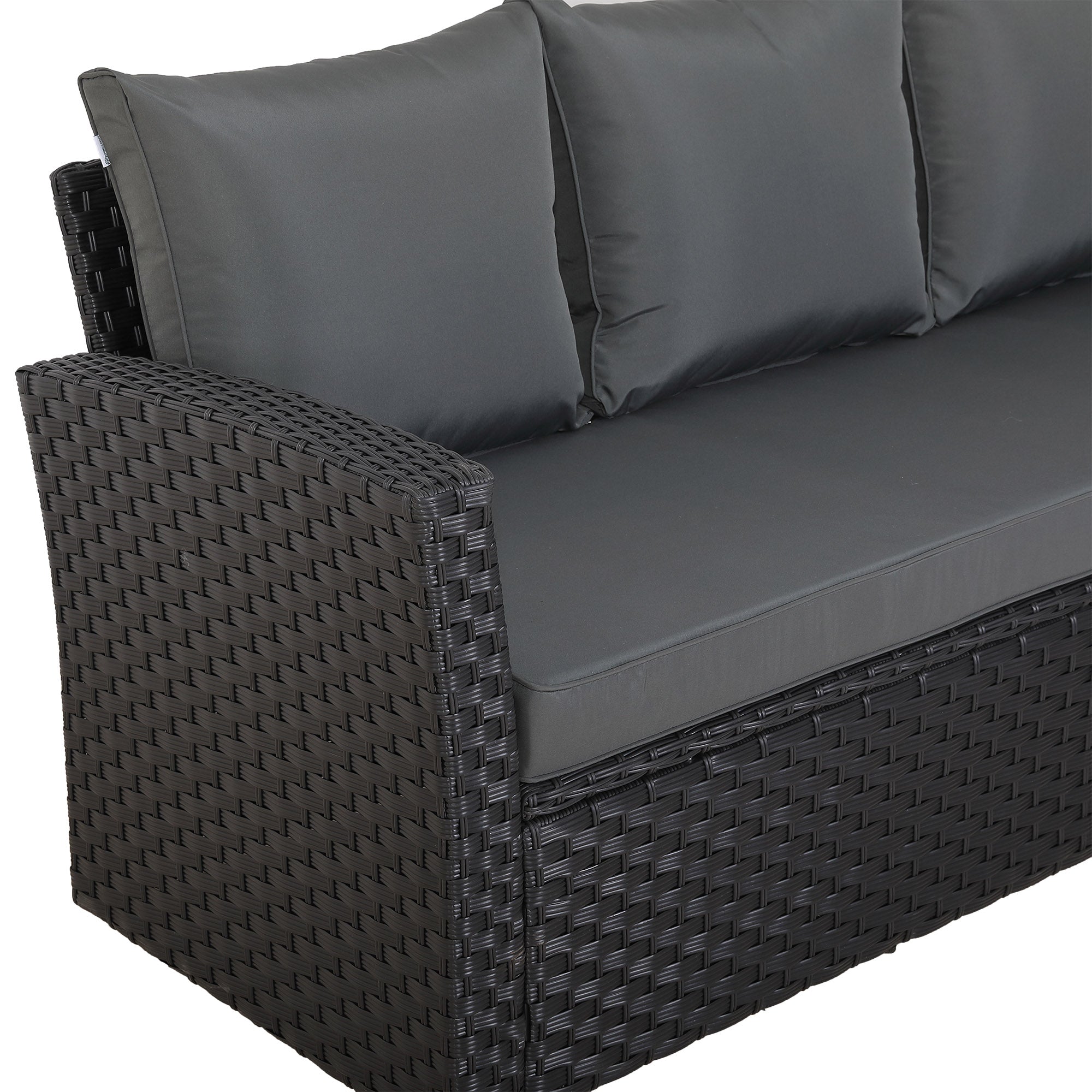 [Pre Order]Bath Range 11 Seater L-Shape Rattan Garden Furniture Set | Corner Sofa & Dining Table Set with Footstools (Black Rattan/Grey Cushions)