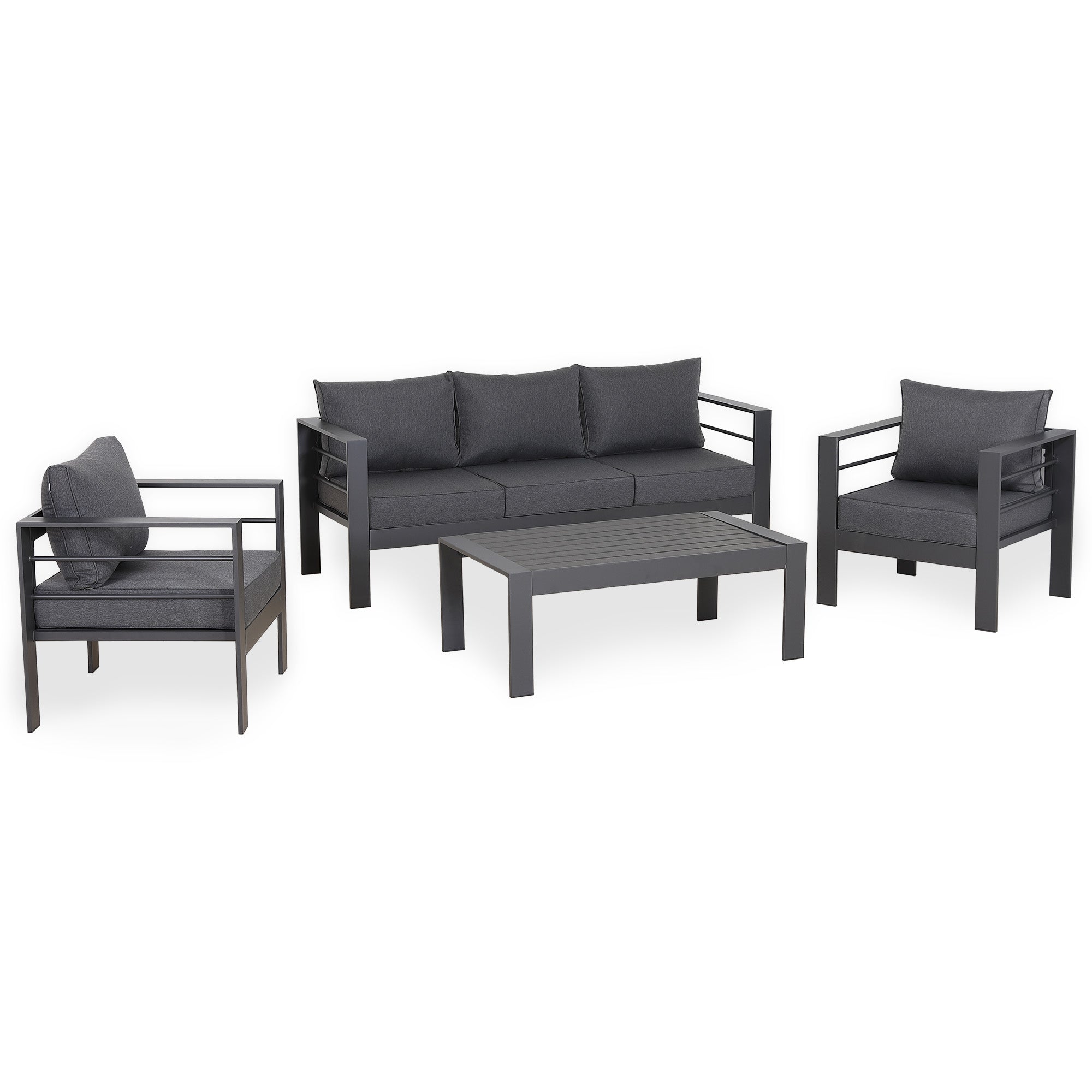 Brighton Range 5-Seater Furniture Set: All-Weather Garden Conservatory 3-Seater Sofa, Chairs and Coffee Table in Grey Aluminium Frame
