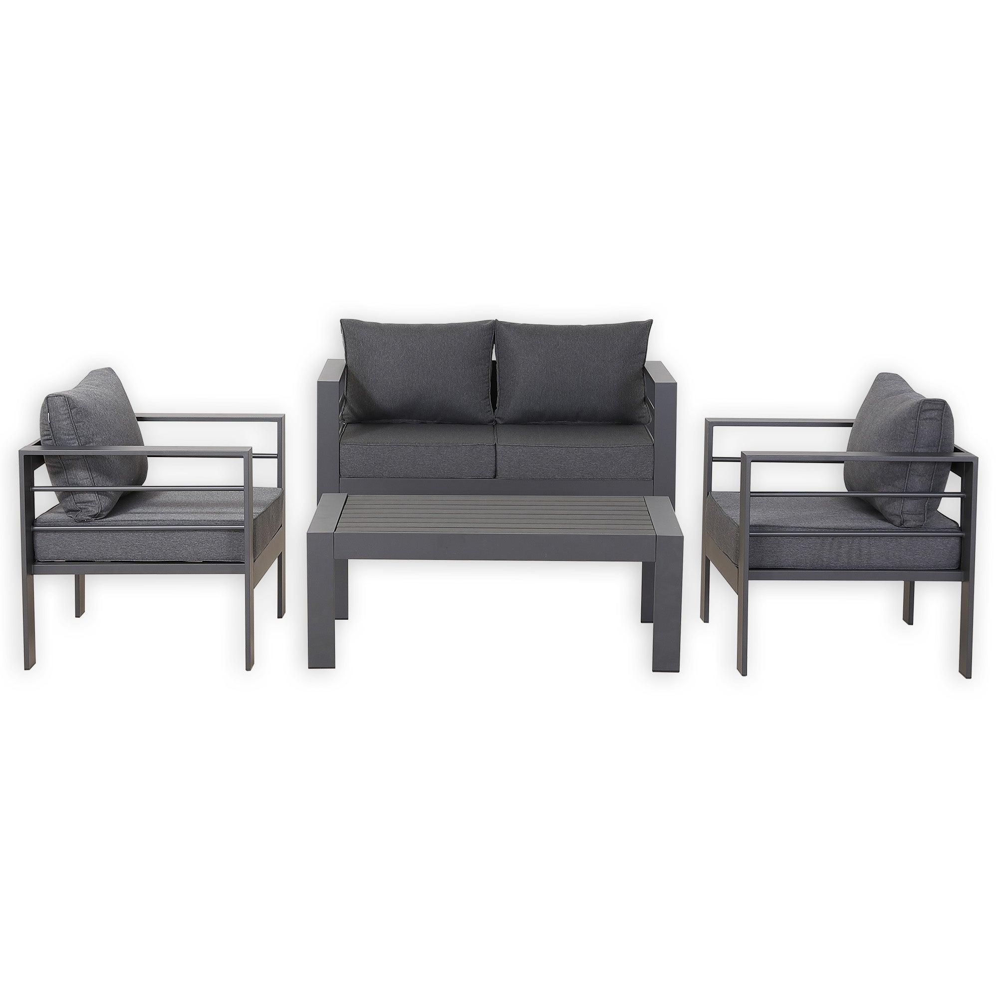 Brighton 4-Seater Garden Furniture Set - Grey Aluminium Sofa, Chairs & Coffee Table