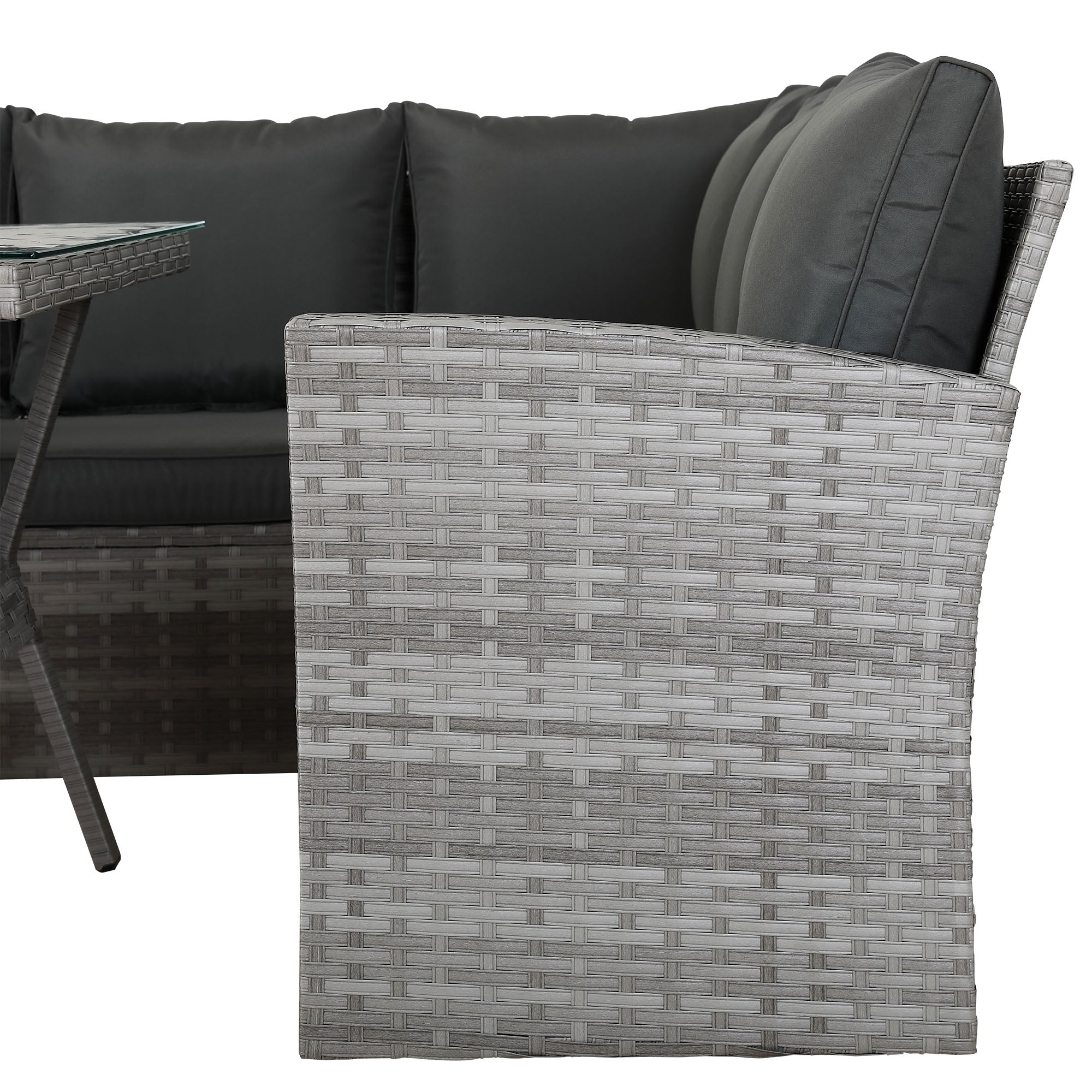 [Pre Order]Bristol Range 9 Seater Rattan Garden Furniture Set | All-Weather Sofa & Dining Set with Glass Table, 2 Benches & Parasol Hole (Grey)