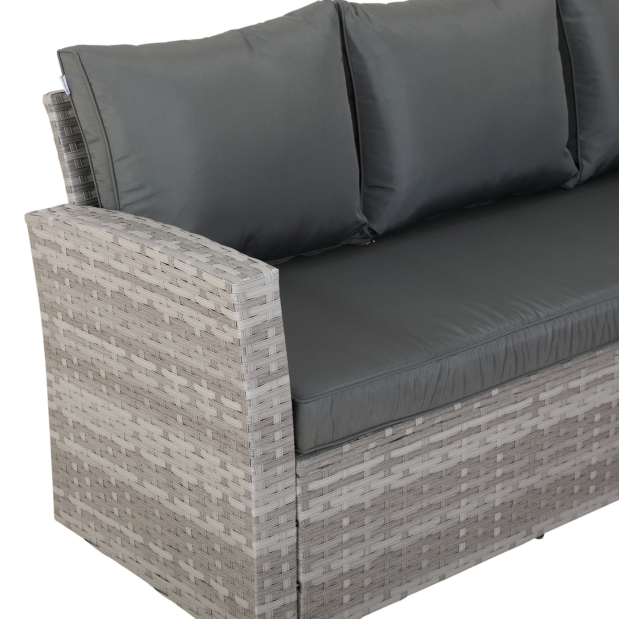 [Pre Order]Bristol Range 9 Seater Rattan Garden Furniture Set | All-Weather Sofa & Dining Set with Glass Table, 2 Benches & Parasol Hole (Grey)