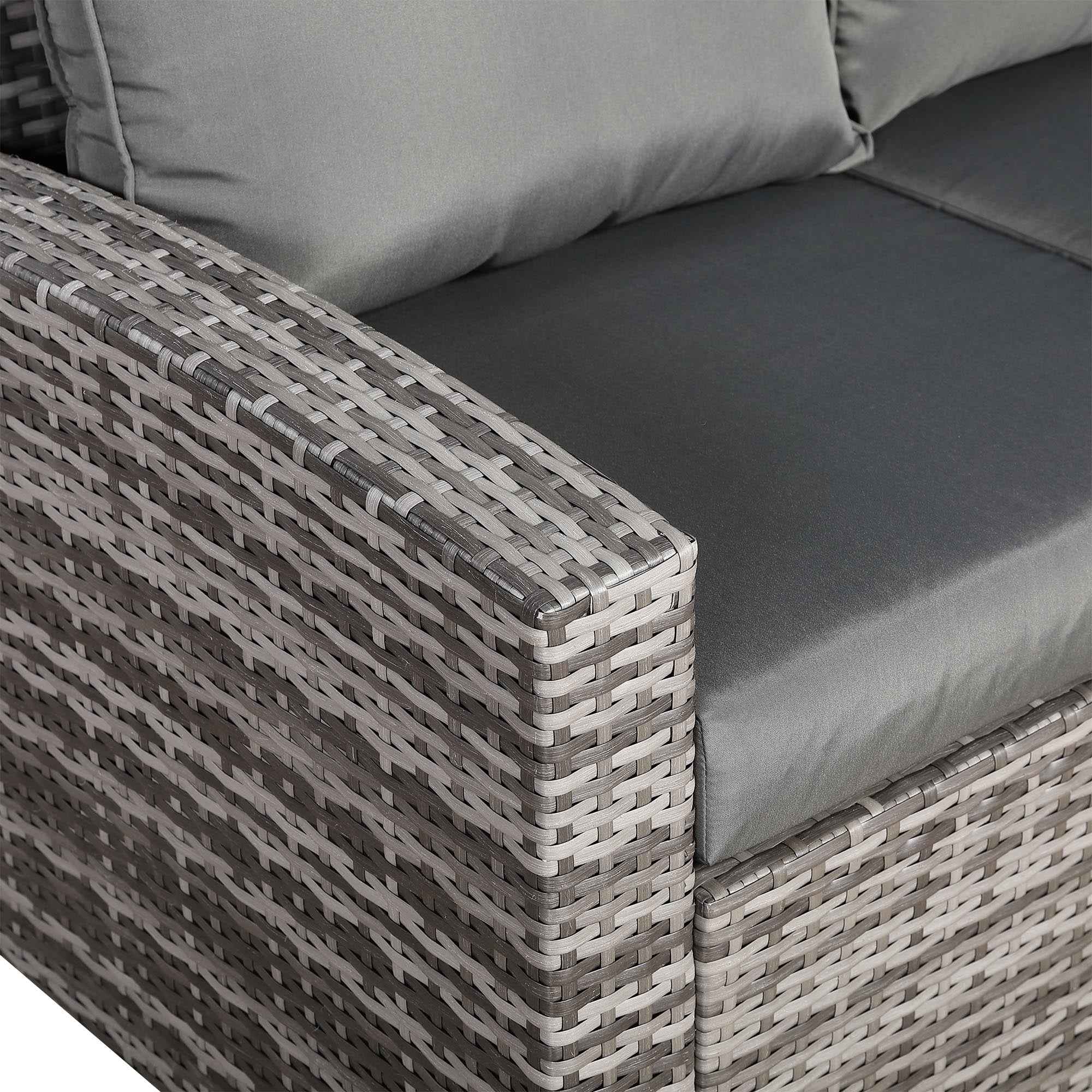 Henley Range 11-Seater High Back Large U-shaped Dining Sofa Set，Garden Conservatory Sofa with Footstools，Rectangular Dining Table Weaved in Grey Rattan and Cushion