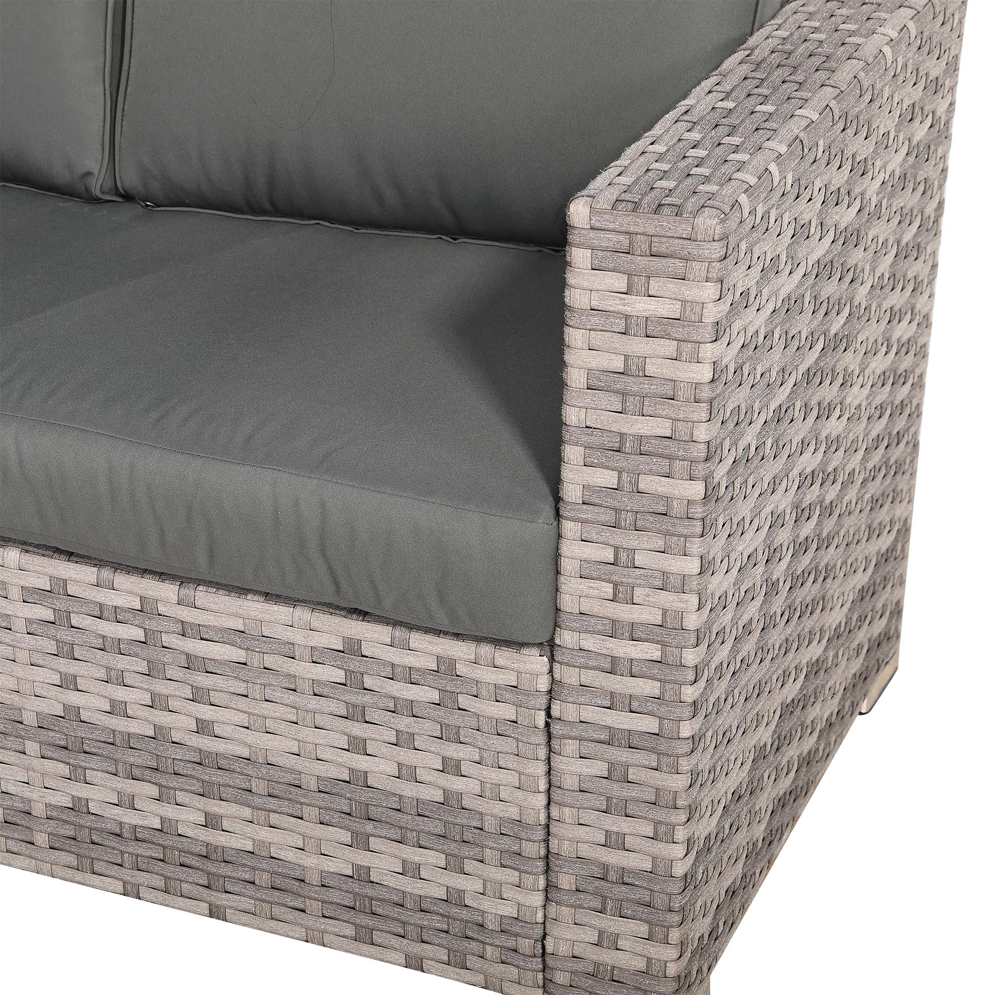 Dover Range 9-Seater Rattan Sectional Sofa Set | Rising Dining/Coffee Table, Corner Sofa, Bench & Footstool | Outdoor Wicker Furniture (Grey Cushions)