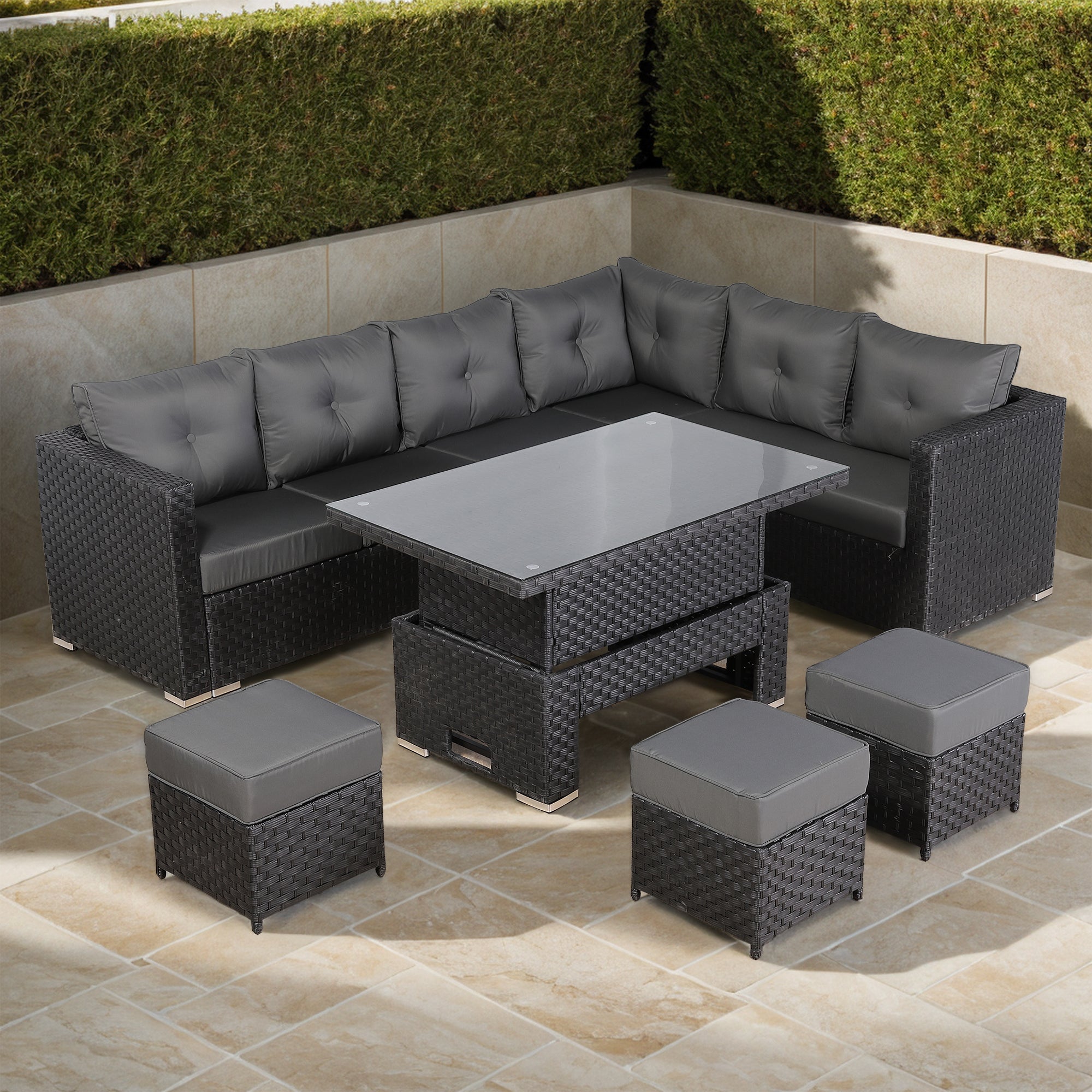 IN STOCK....Newick Modular Corner Sofa With Rising Table And 3 Footstools In Black Weave(CS06)