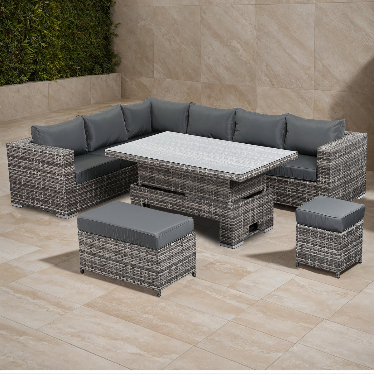 Grace Collection Aluminium Frame Modular Corner Sofa Set With Rising Table