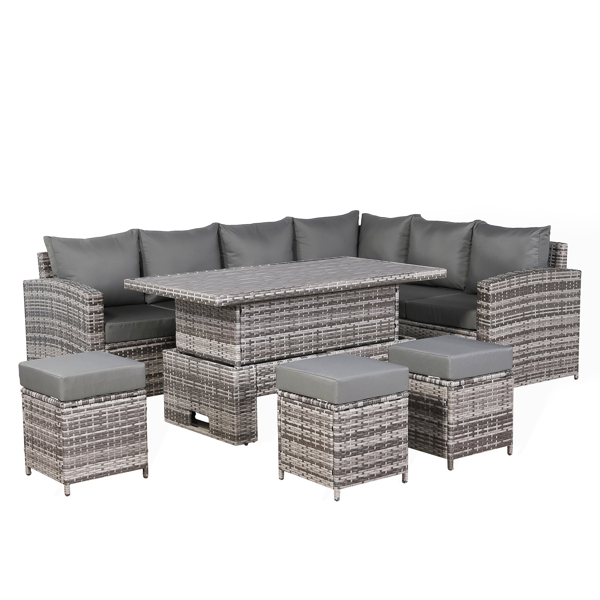 PRE ORDER...End March Dispatch...Henley Range High Back RHF Dining Corner Sofa Set in Grey Weave with Rising Table