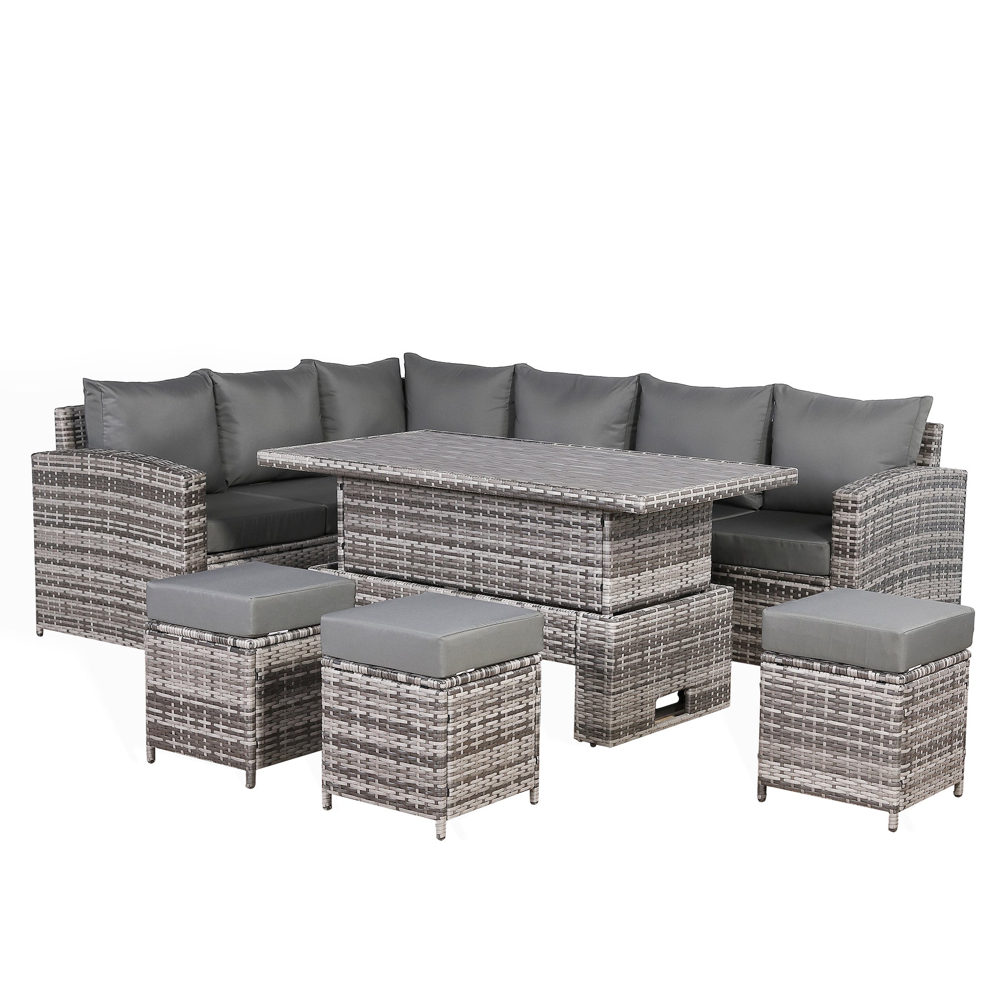 PRE ORDER...End March Dispatch... Henley Range High Back LHF Dining Corner Sofa Set in Grey Weave with Rising Table