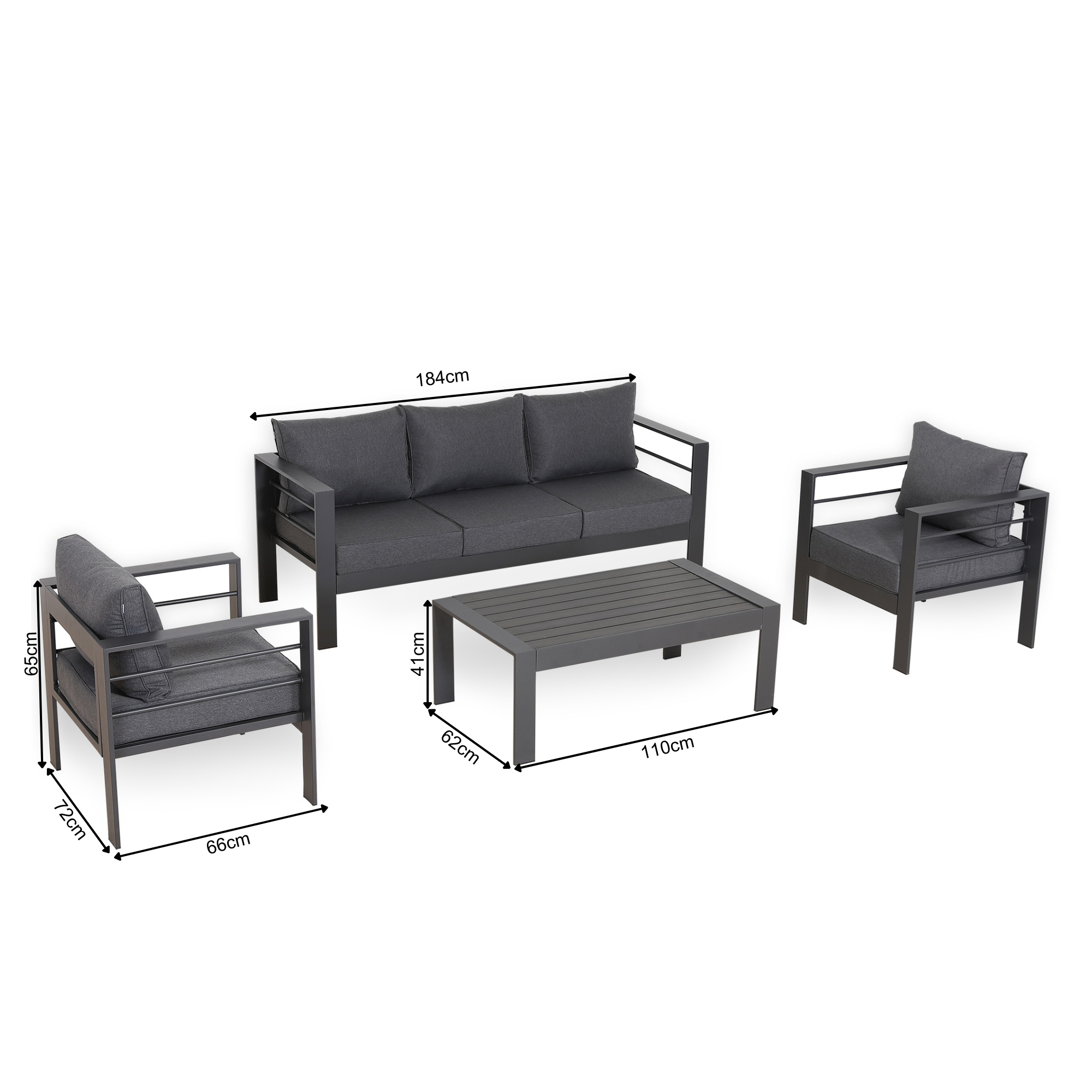 Brighton Range 5-Seater Furniture Set: All-Weather Garden Conservatory 3-Seater Sofa, Chairs and Coffee Table in Grey Aluminium Frame