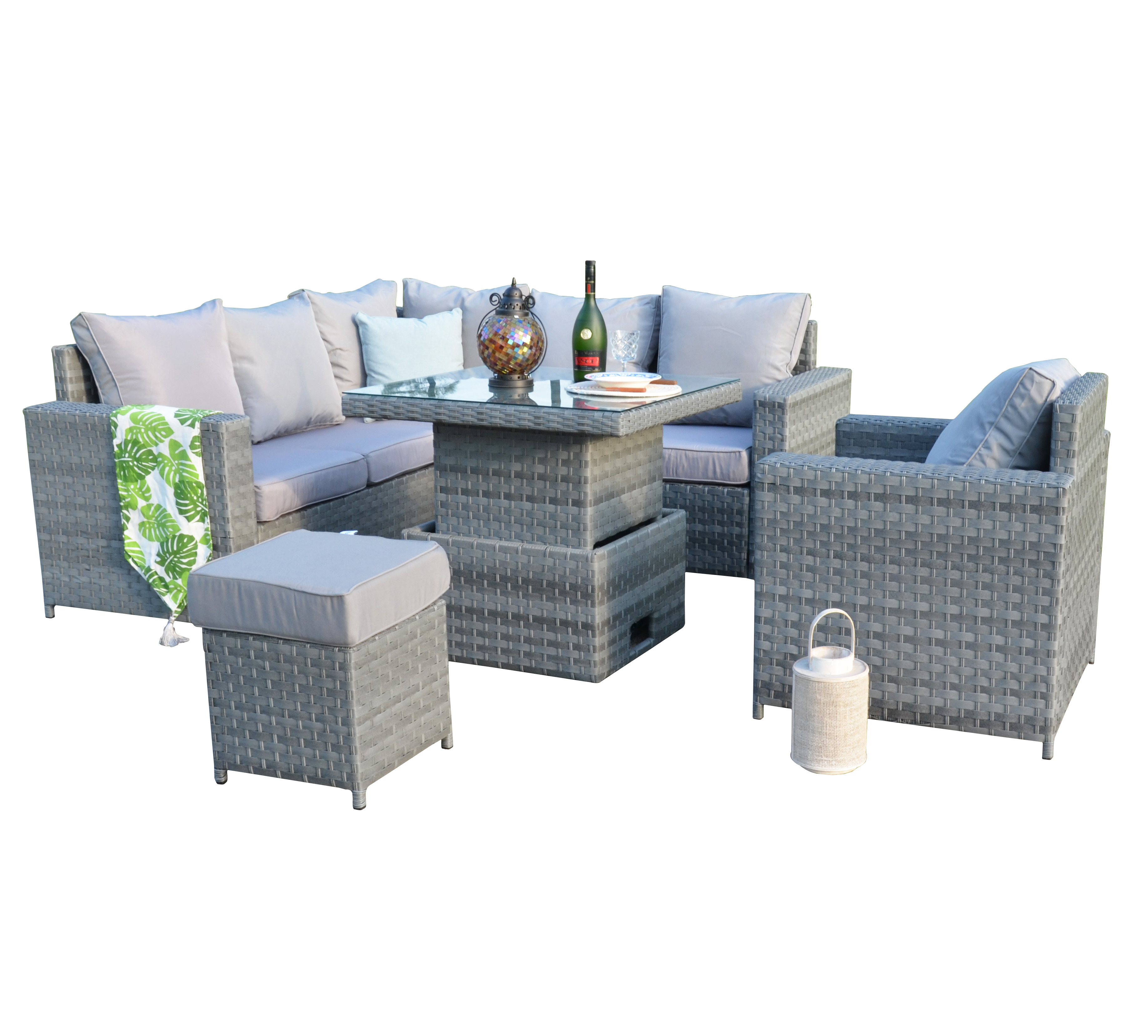 Aster Range High Back Small Dining Corner Sofa Set with Arm Chair in Grey Weave