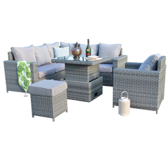 Aster Range High Back Small Dining Corner Sofa Set with Arm Chair in Grey Weave
