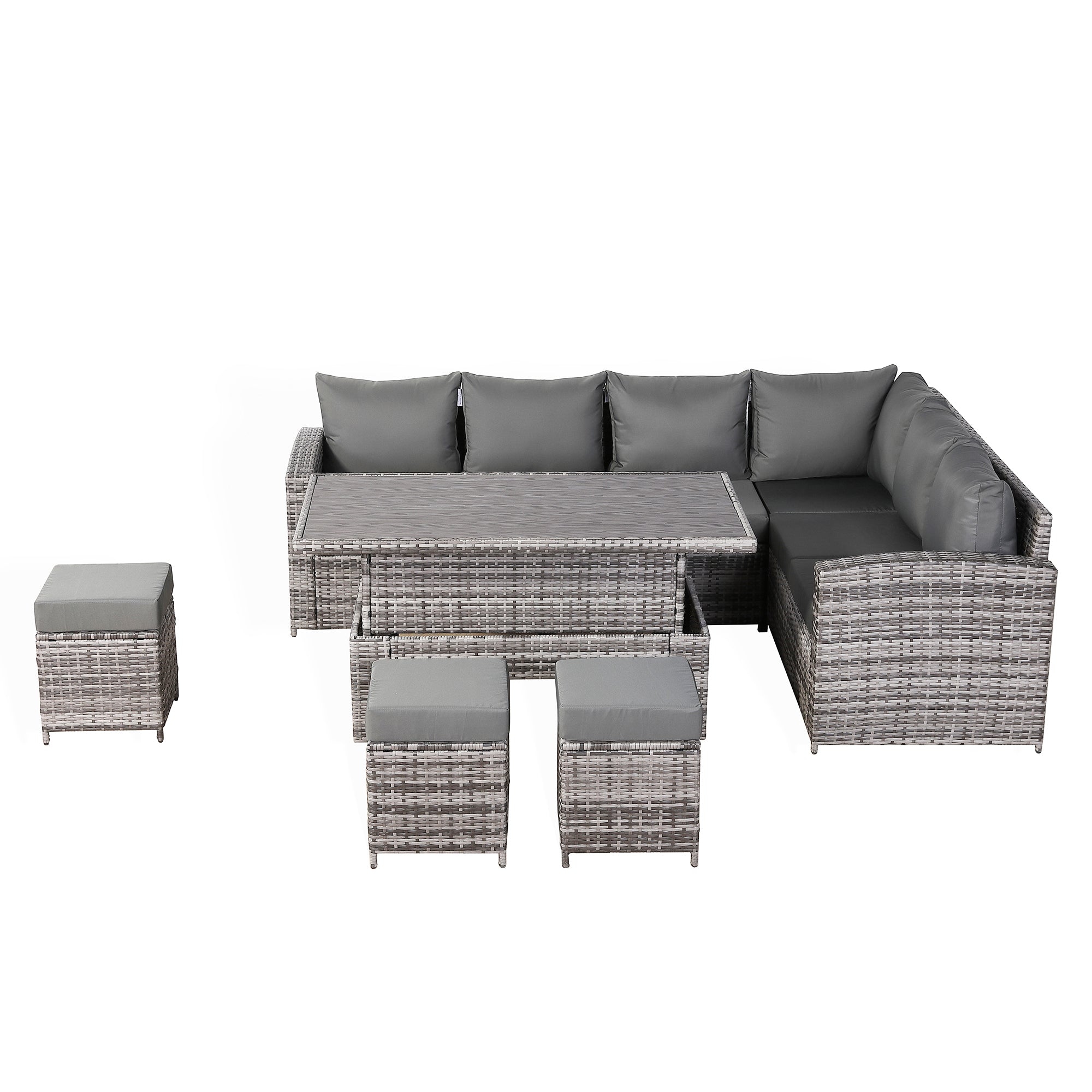 Henley Range High Back RHF Dining Corner Sofa Set in Grey Weave with Rising Table