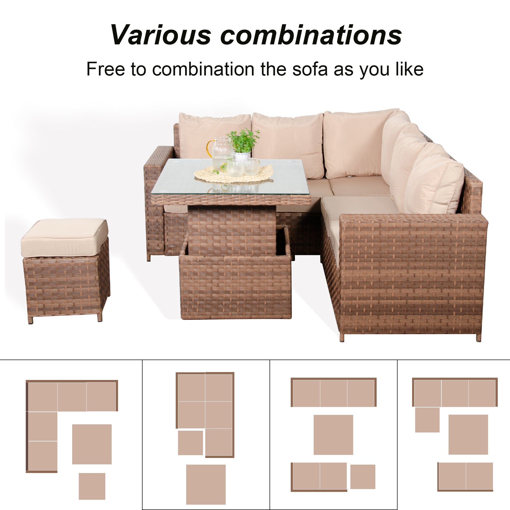 Canna Range High Back Small Dining Corner Sofa Set In Large Brown