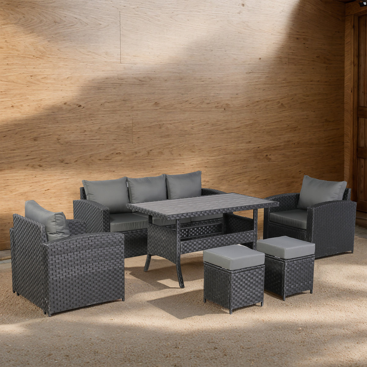 Primo Range High Back Dining Corner Sofa Set in Black Weave with Dinning Table