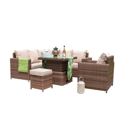 Canna Range High Back Small Dining Corner Sofa Set with Armchair In Large Brown Weave