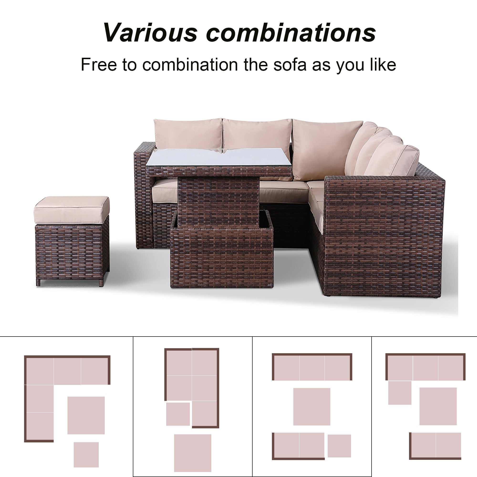 Lily Range Small Dining Corner Sofa Set with Rising Table In Brown