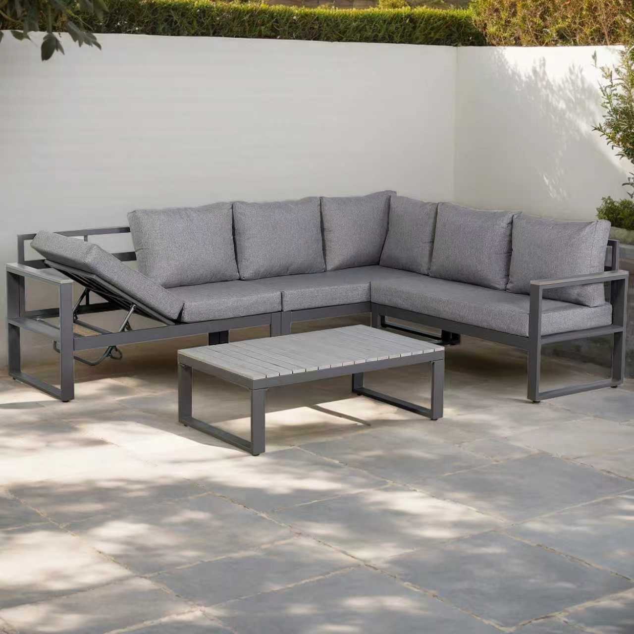 CK-03 Dune Range RHF Corner Set Charcoal Aluminium Frame With Grey Cushions