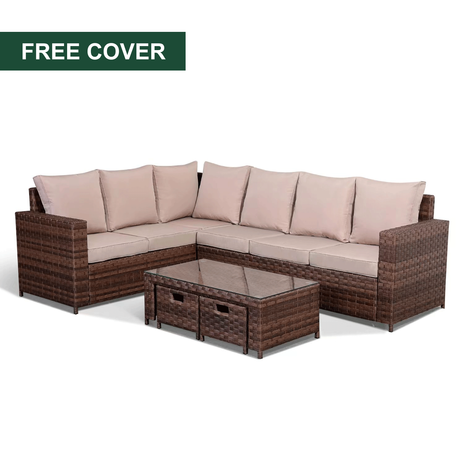 Canna Range High Back LHF Large Corner Sofa Set With Coffee Table In Large Brown Weave