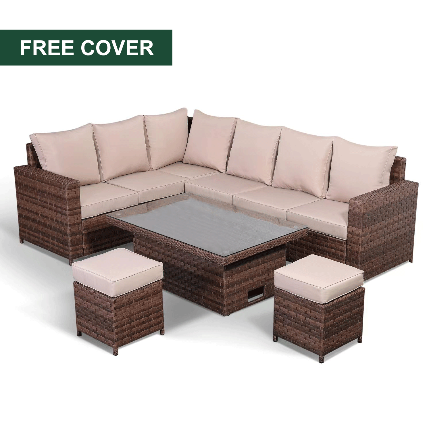 Canna Range High Back LHF Large Dining Corner Sofa Set with Lift & Rise Table In Large Brown