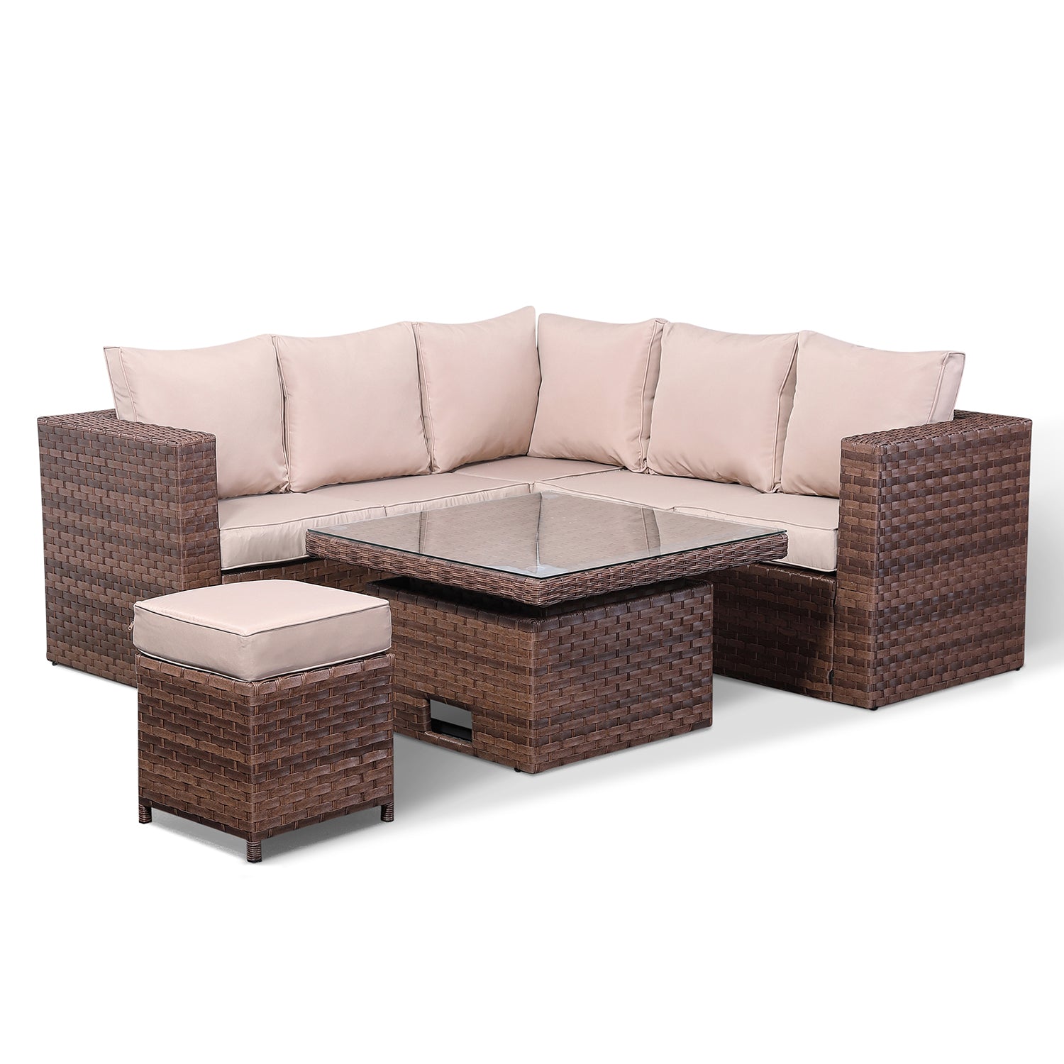 Pansy Range Small Dining Corner Sofa Set with Rising Table in Large Brown