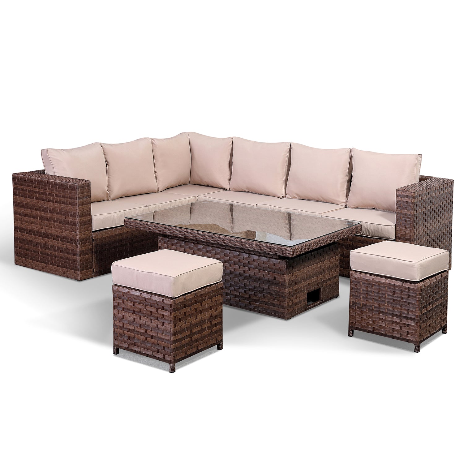 Pansy Range LHF Large Dining Corner Set with Rising Table In Large Brown Weave