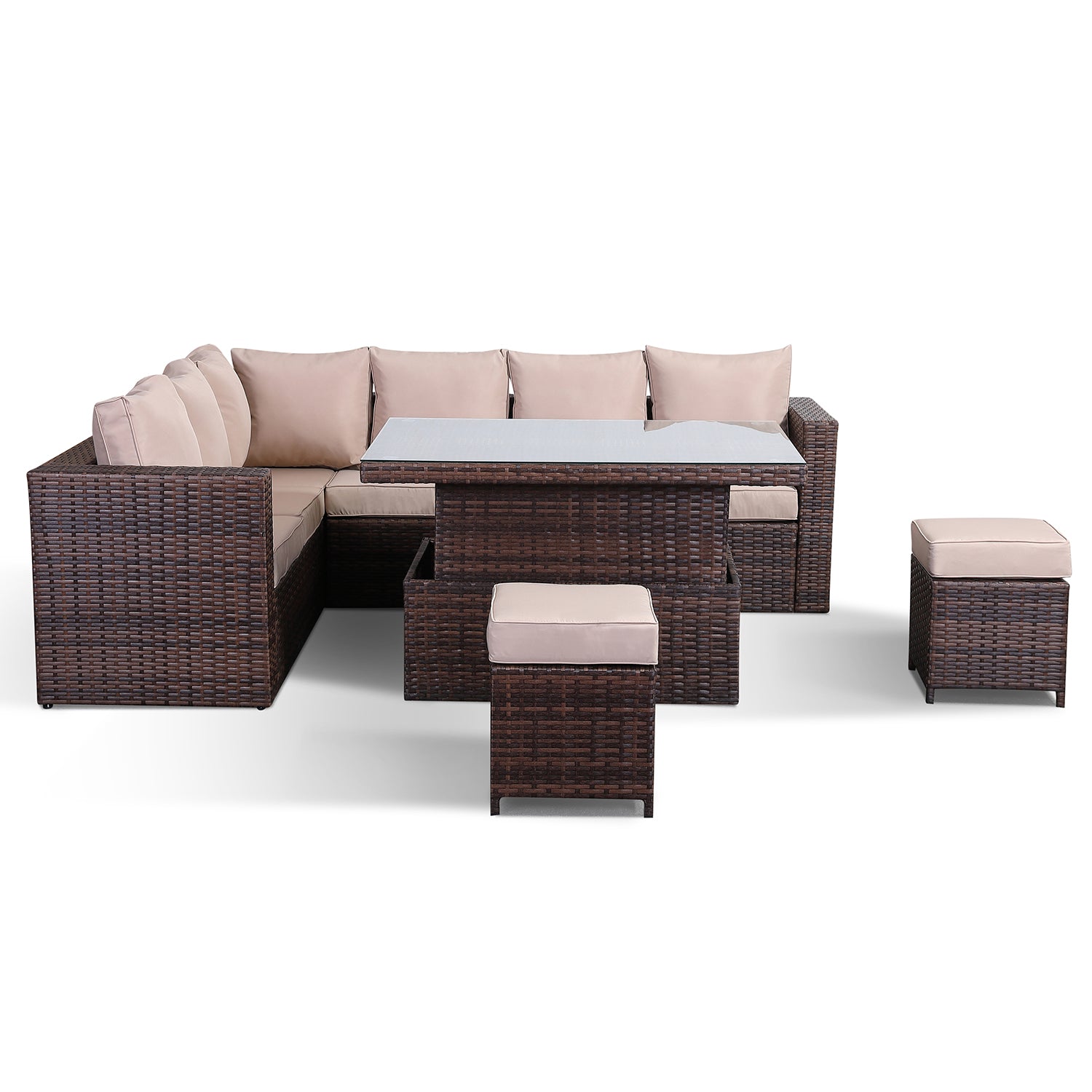 Lily Range LHF Large Dining Corner Set with Rising Table In Small Brown