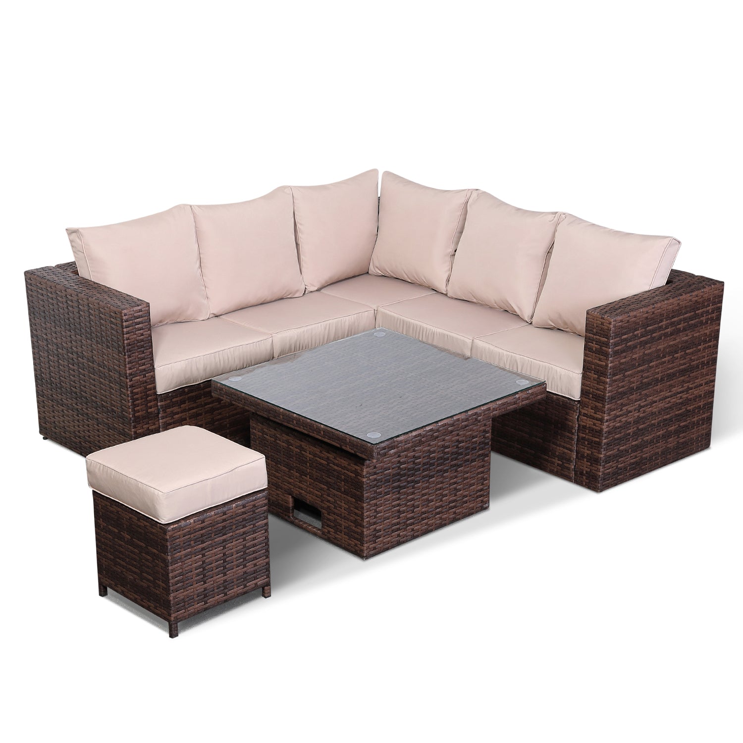 Lily Range Small Dining Corner Sofa Set with Rising Table In Brown